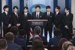 Members of Korean pop band BTS during a news conference at the White House in Washington