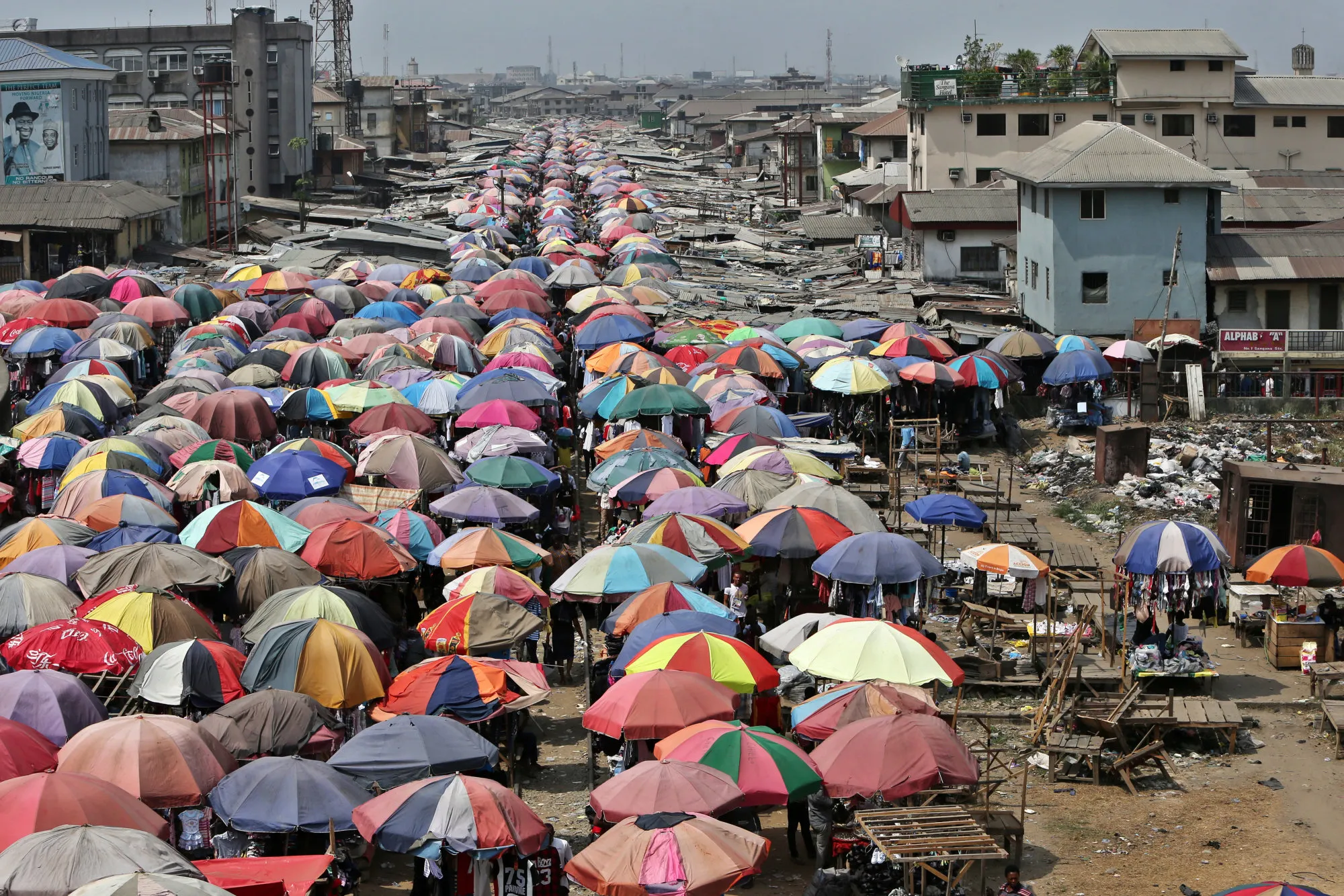 Traders at the Mile One open market in Port Harcourt, Nigeria.