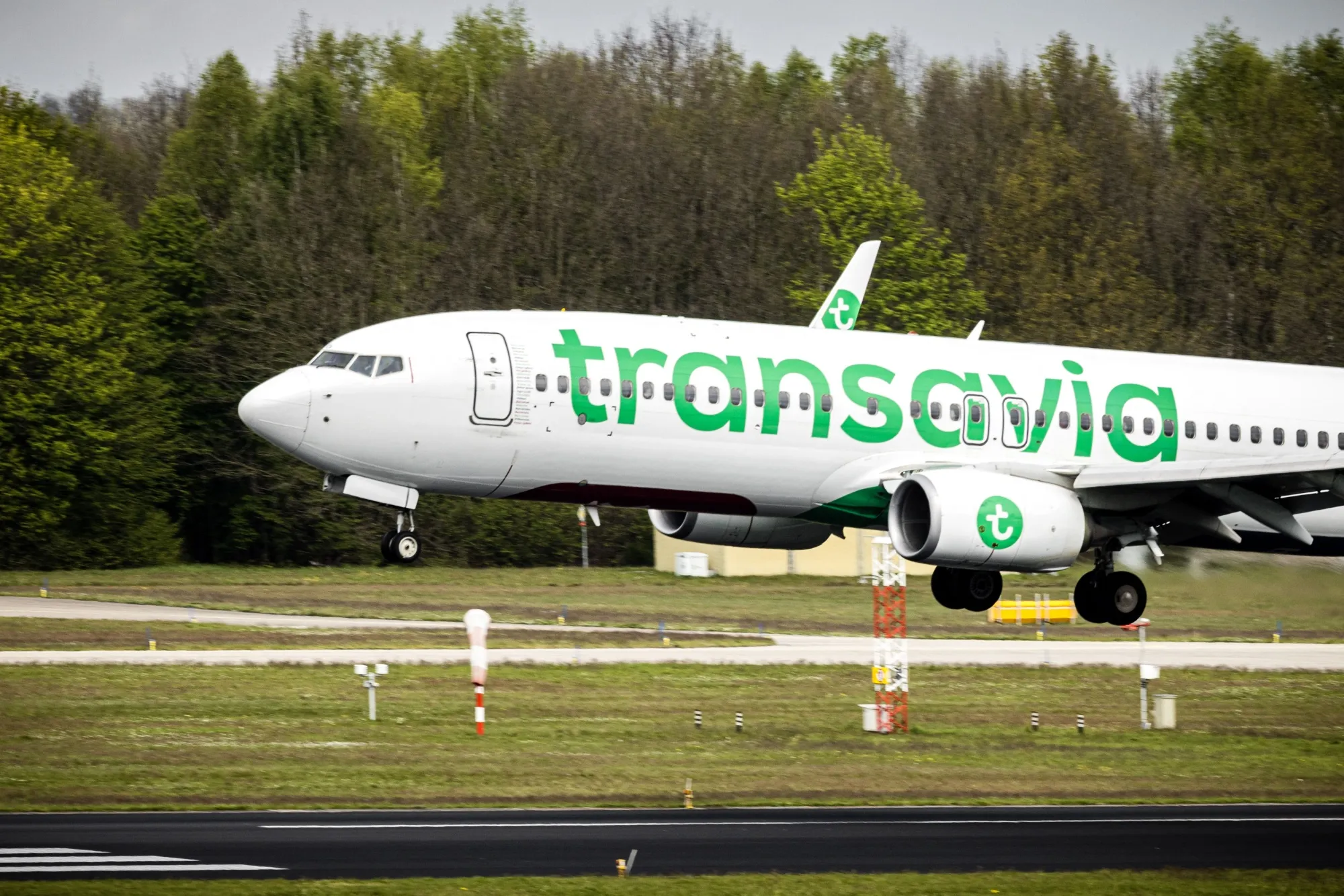 A&nbsp;Transavia passenger jet at Eindhoven airport.