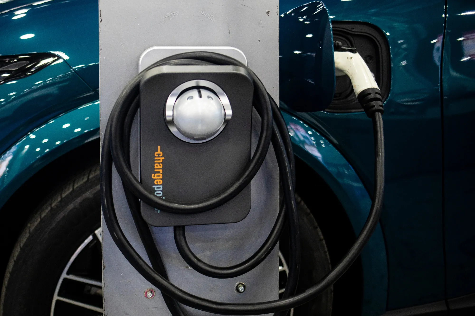 A ChargePoint port during the 2026 Detroit Auto Show.