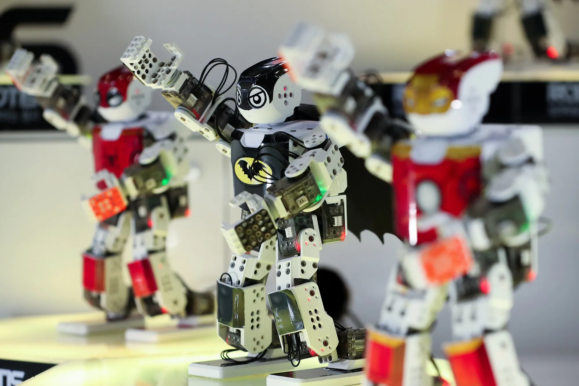 Robots developed by Robotis Inc. dance during a demonstration at the RobotWorld 2017 industry show in Goyang, South Korea, on Wednesday, Sept. 13, 2017. The event runs through Sept. 16.