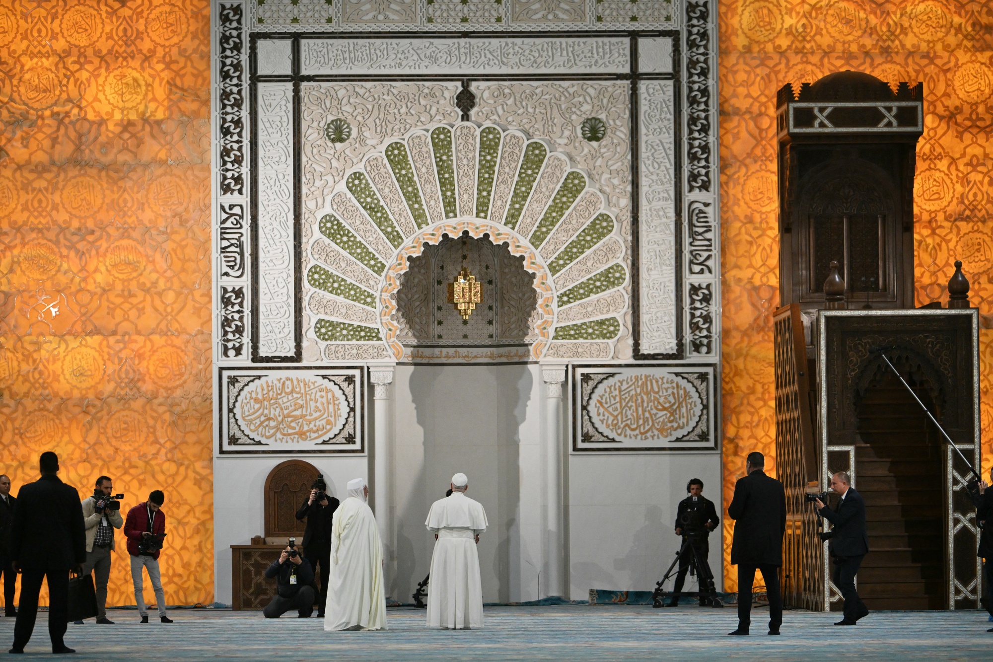 Pope Leo XIV visits the Great Mosque of Algiers on April 13. Photographer: Alberto Pizzoli/AFP/Getty Images