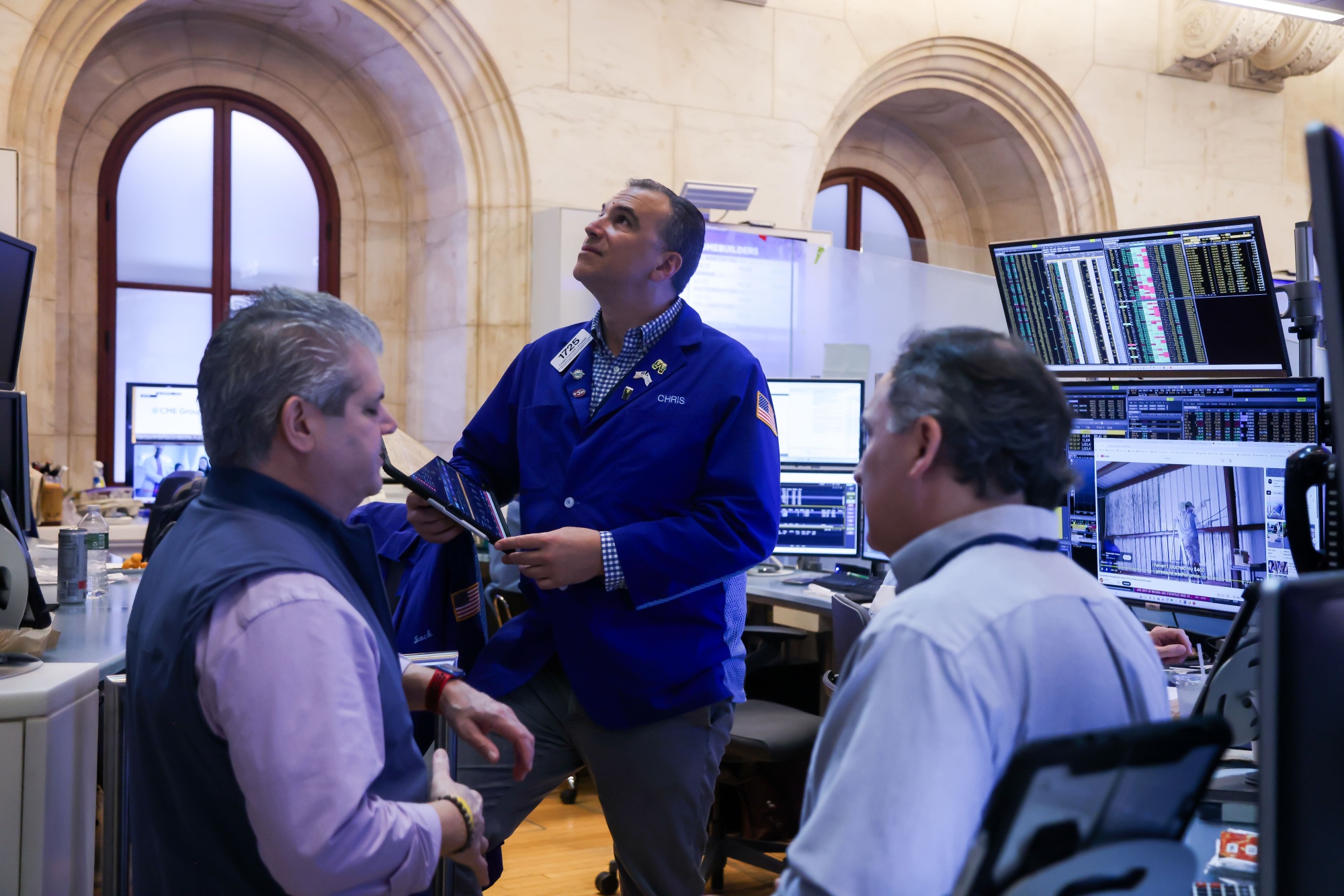 Traders work on the floor of the New York Stock Exchange.