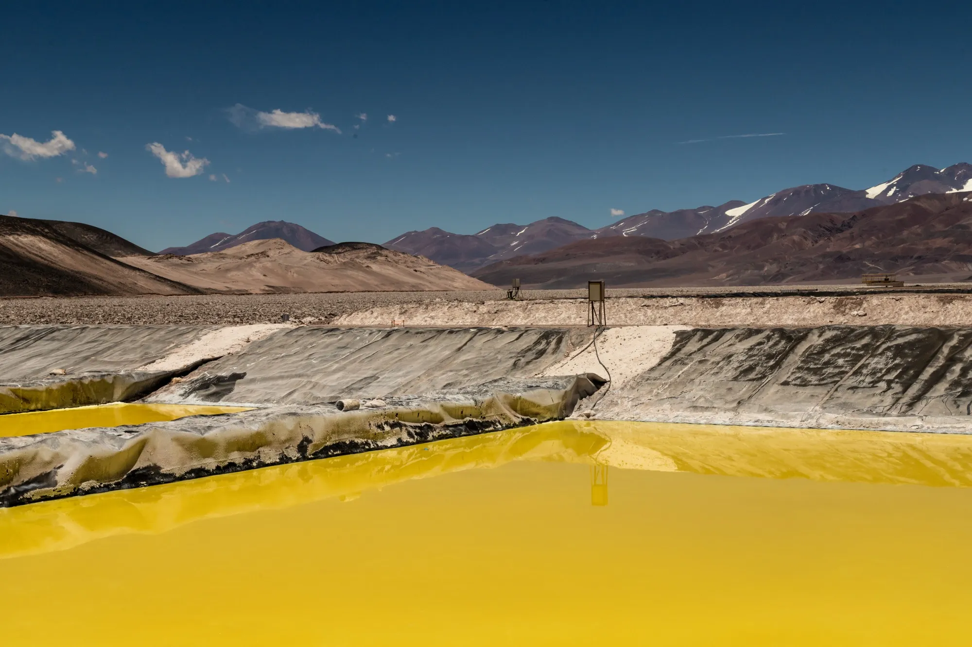 Brine evaporation pools at a lithium mine project near Fiambala in&nbsp;Argentina.