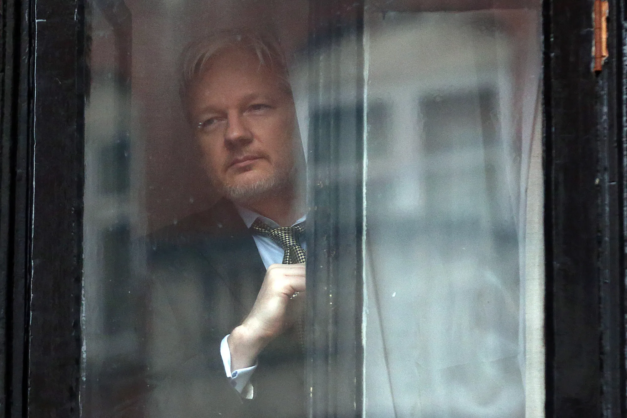Julian Assange inside the Ecuadorian embassy in London.
