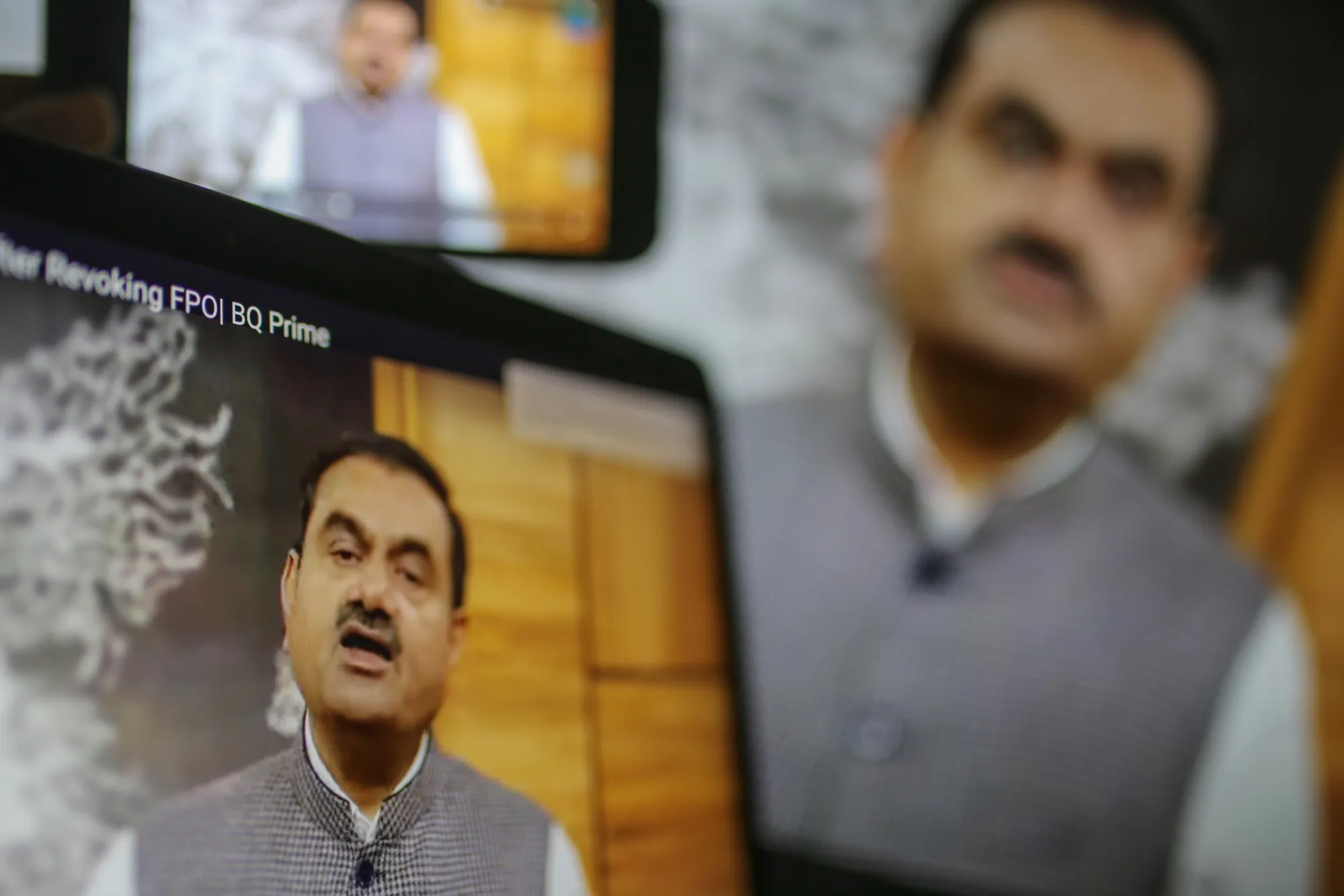 Gautam Adani during a video speech&nbsp;in Mumbai, India, on Feb. 2.