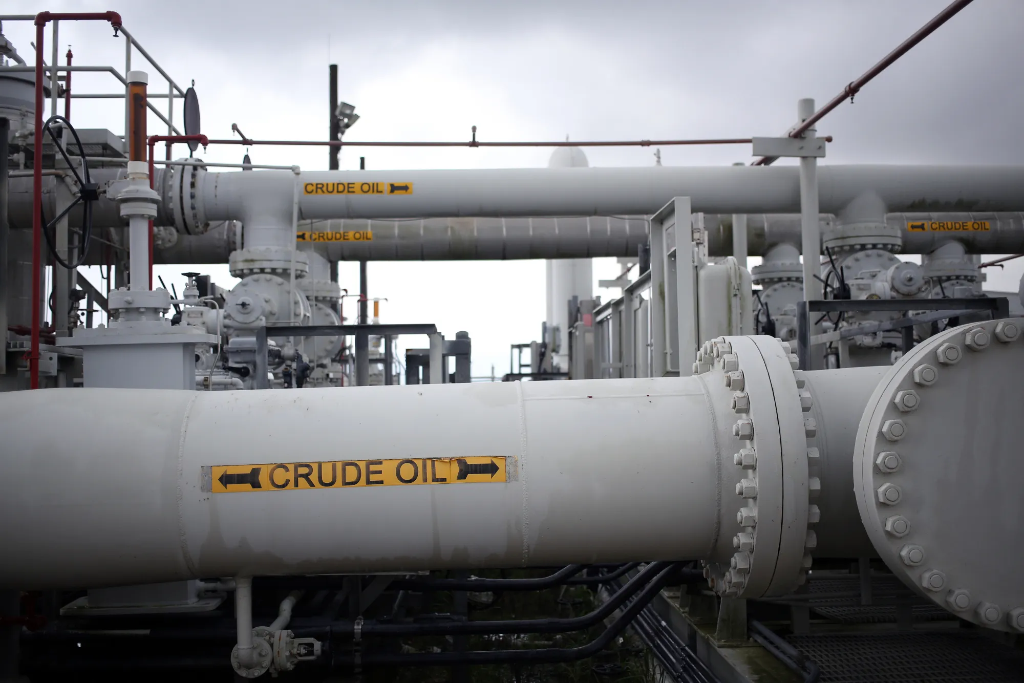 Crude oil pipelines at the US Department of Energy's Bryan Mound Strategic Petroleum Reserve in Freeport, Texas.