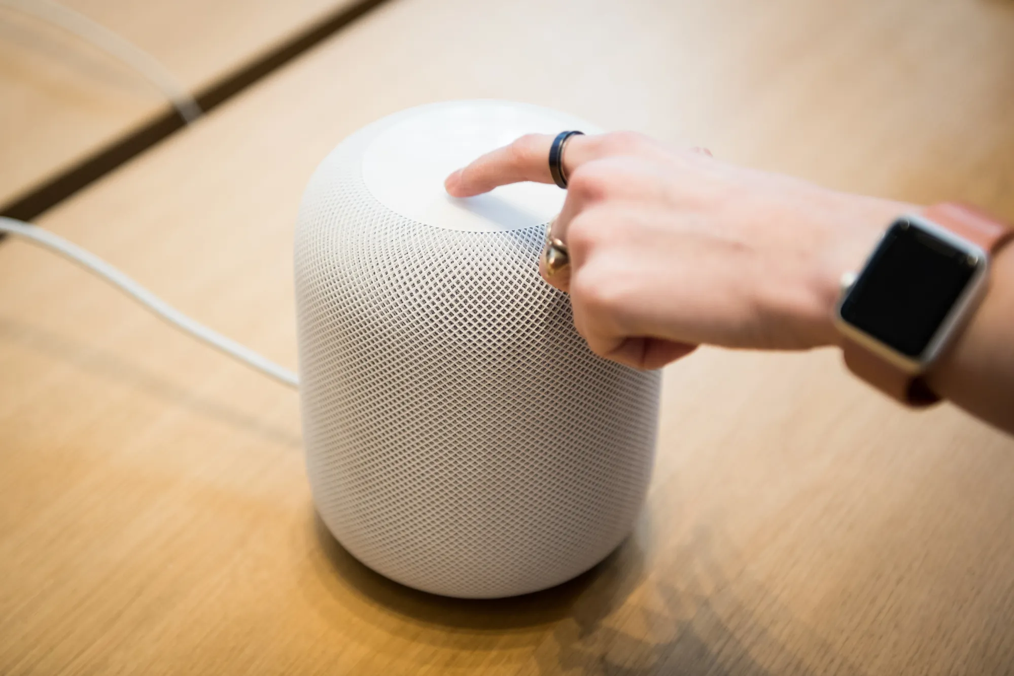 The Apple HomePod speaker.