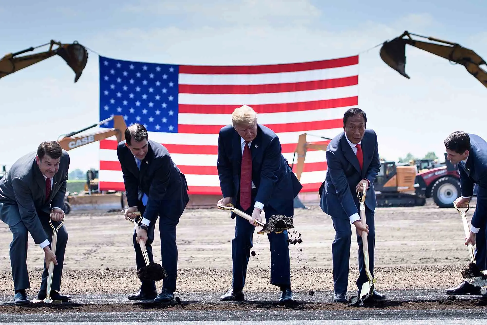 President Trump participates in a groundbreaking for the Foxconn facility in Mount Pleasant, Wisconsin in 2018.
