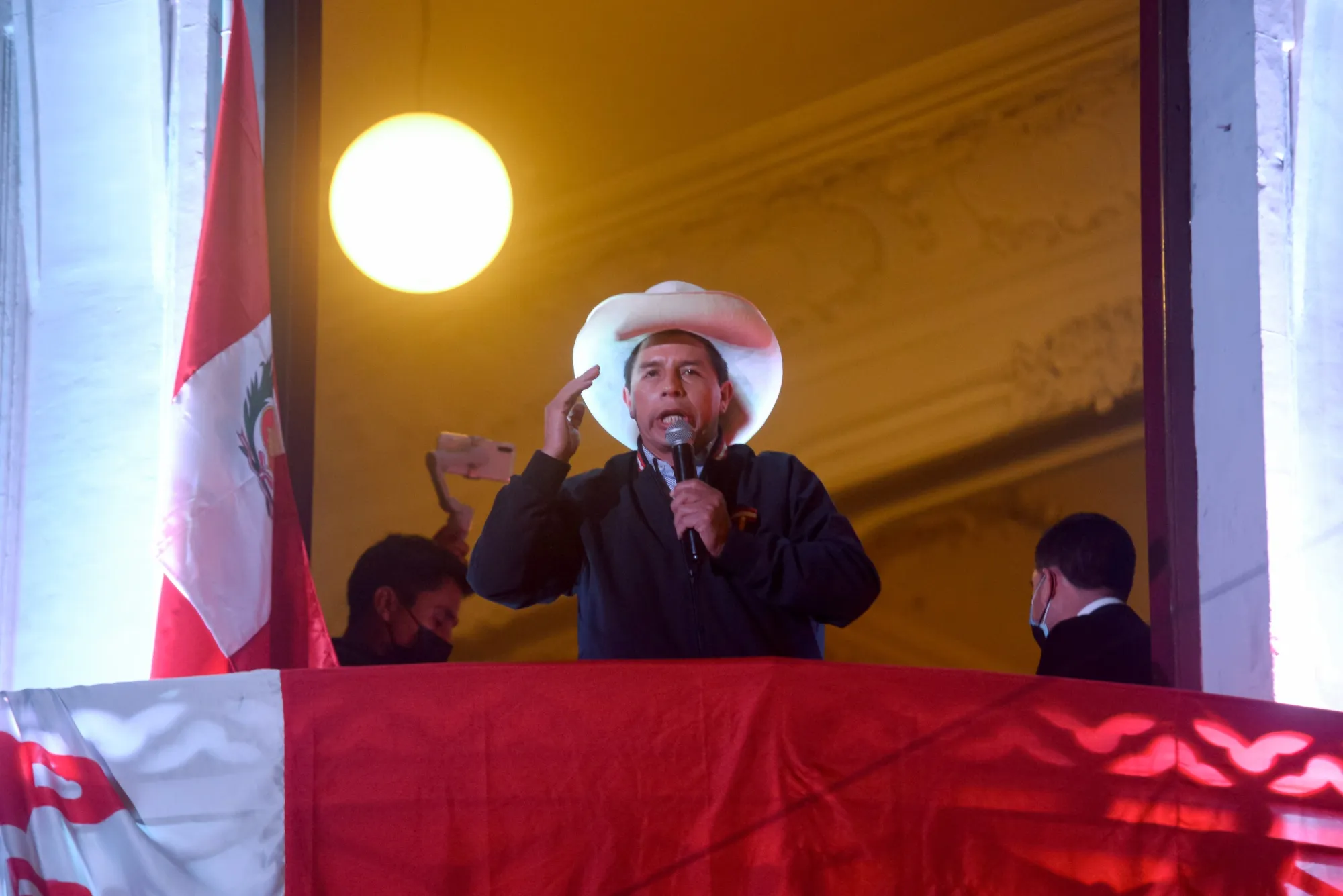 Pedro Castillo speaks to supporters in Lima, on June 10.