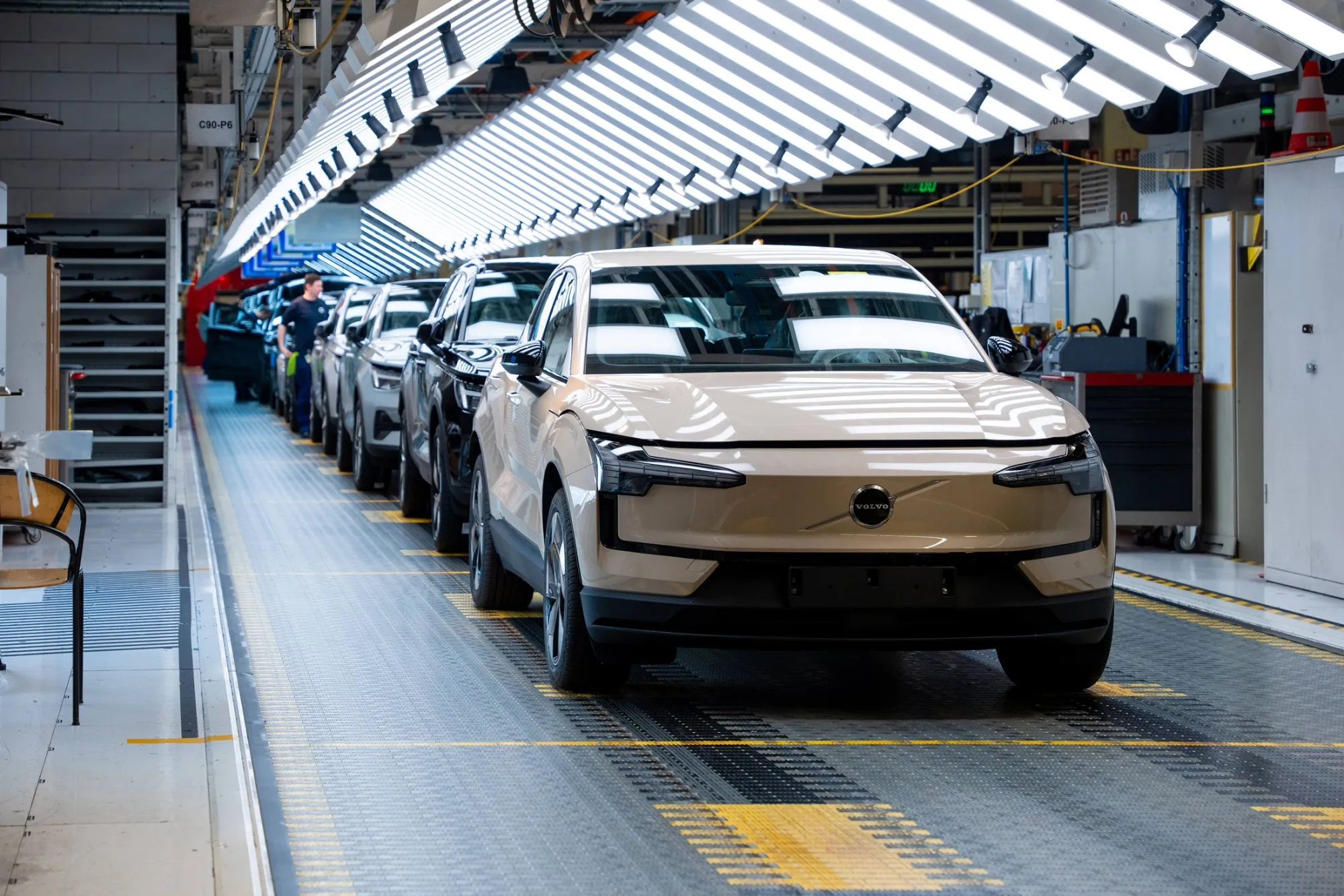 Volvo EX30s on the production line in Ghent, Belgium.