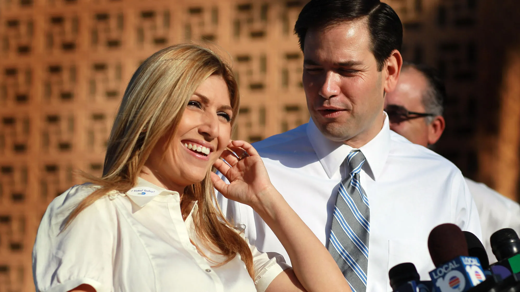 Jeanette Rubio, the wife of Republican Senate candidate Marco Rubio (R), speaks to the press after voting at an early voting location on October 22, 2010 in Hialeah, Florida.
