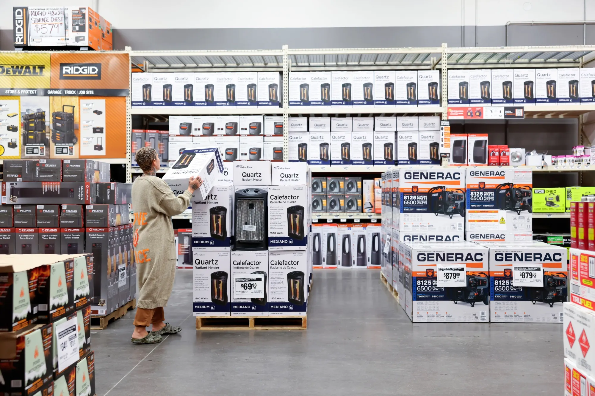 Space heaters for sale at a store ahead of a winter storm in Dallas on Jan. 23.