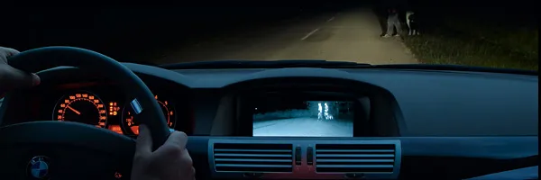 The night-vision system in some BMW models is powered by an infrared camera tucked in the grille of the car. The camera is made by Flir Systems, a military contractor that's been rapidly expanding into new commercial markets.