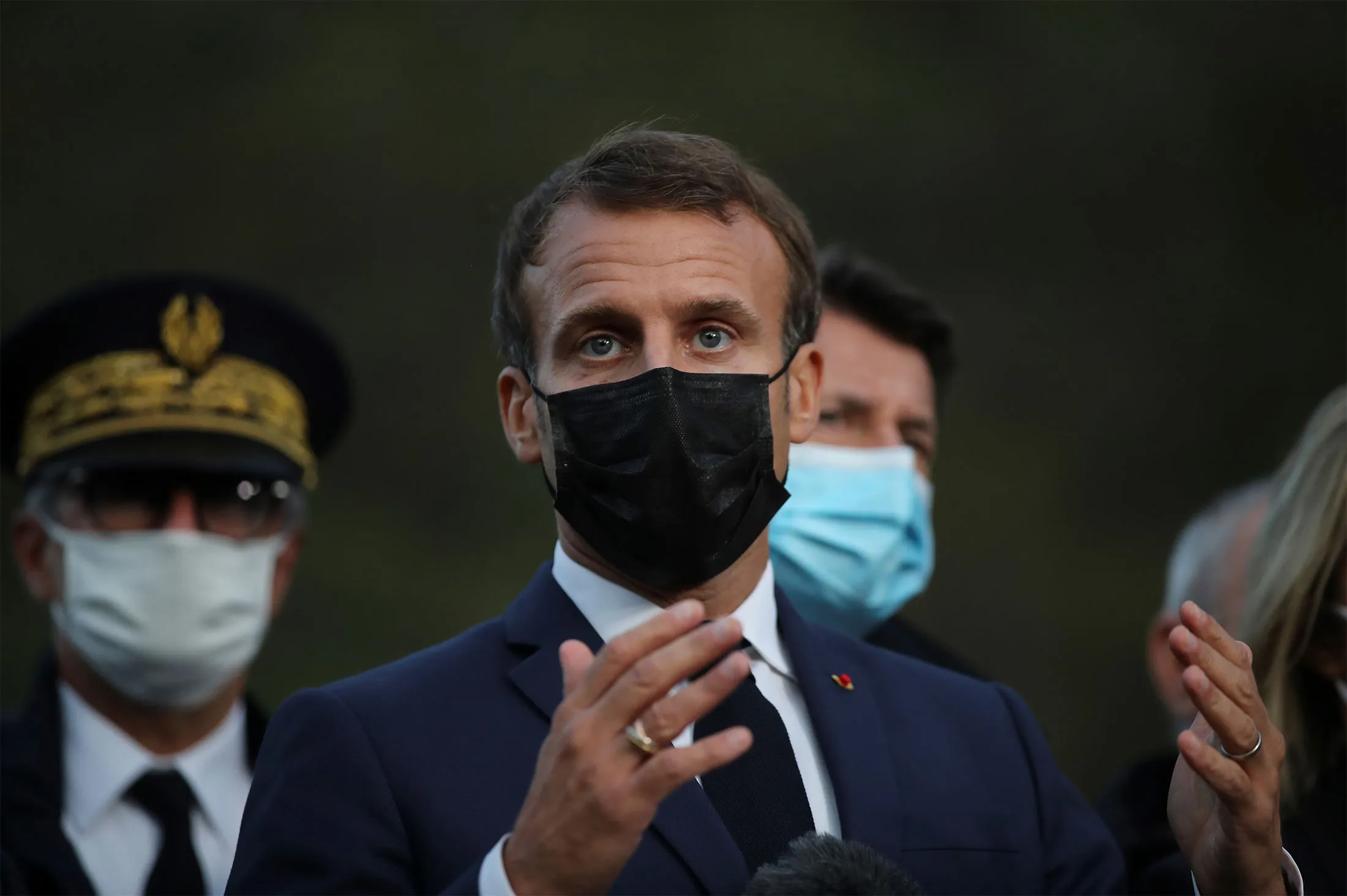 Emmanuel Macron speaks&nbsp;in Breil-sur-Roya, France, on Oct.&nbsp;7.