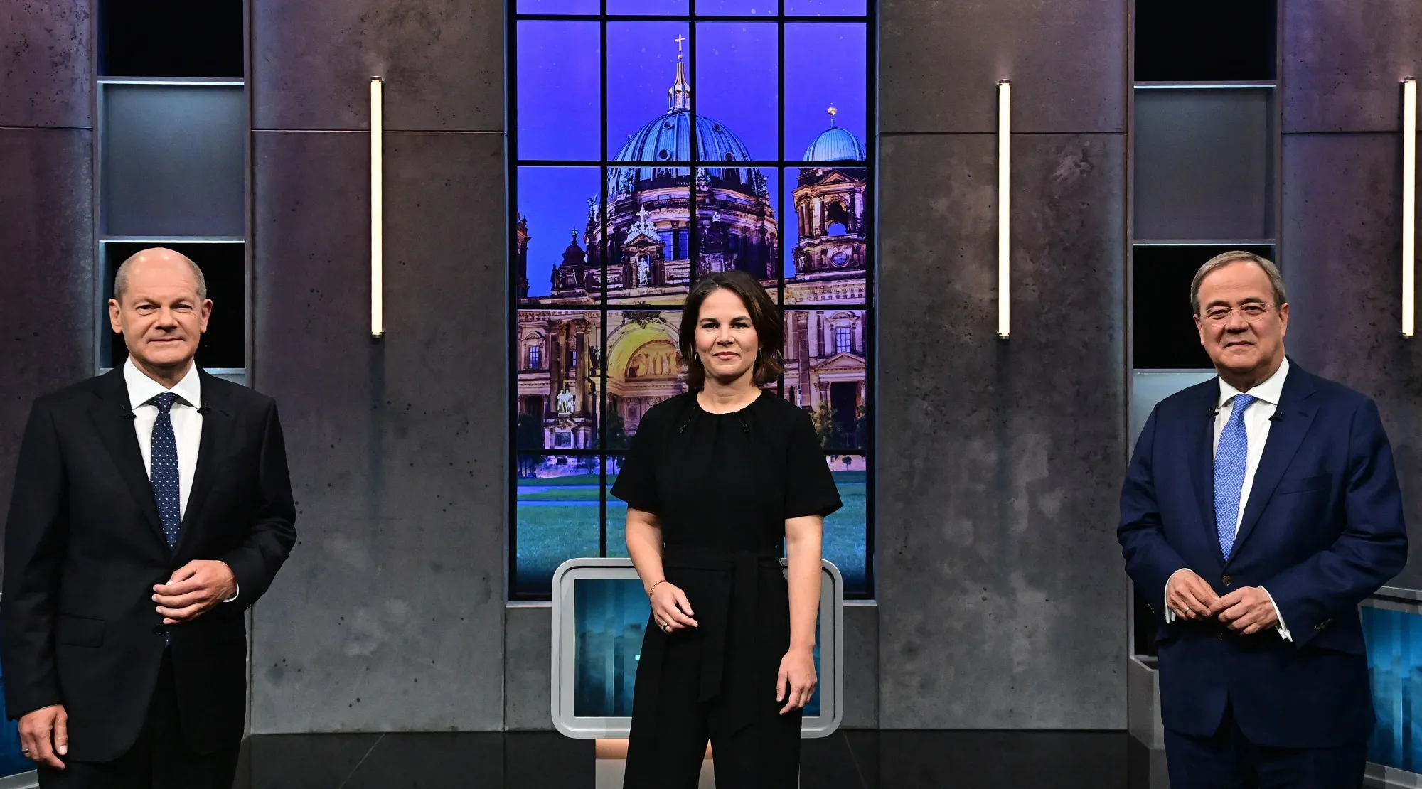 Olaf Scholz, Annalena Baerbock and Armin Laschet at the television debate on Sept. 19.