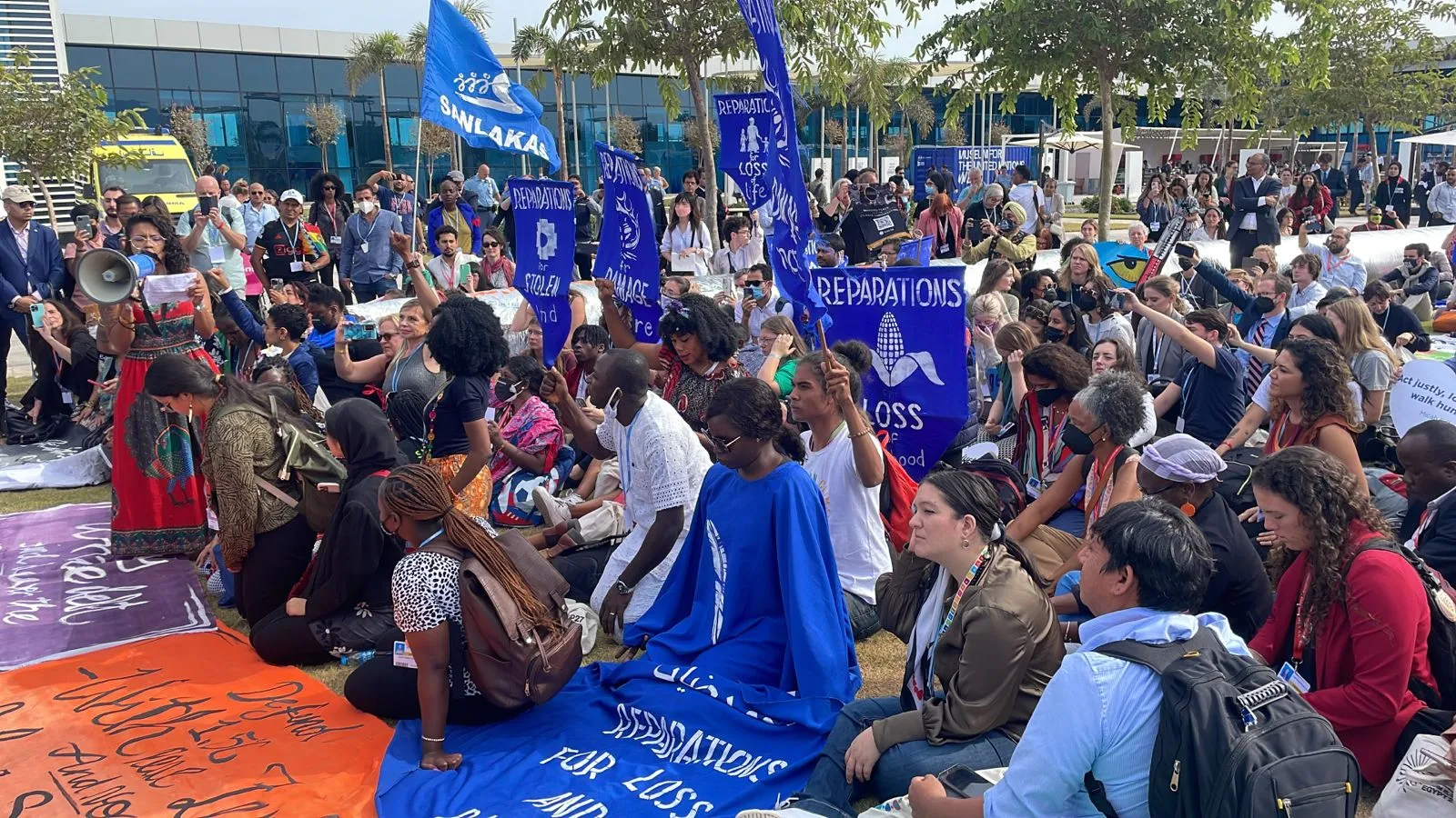 Protests at COP27 climate talks in Sharm El-Sheikh, Egypt on Nov. 17, 2022.