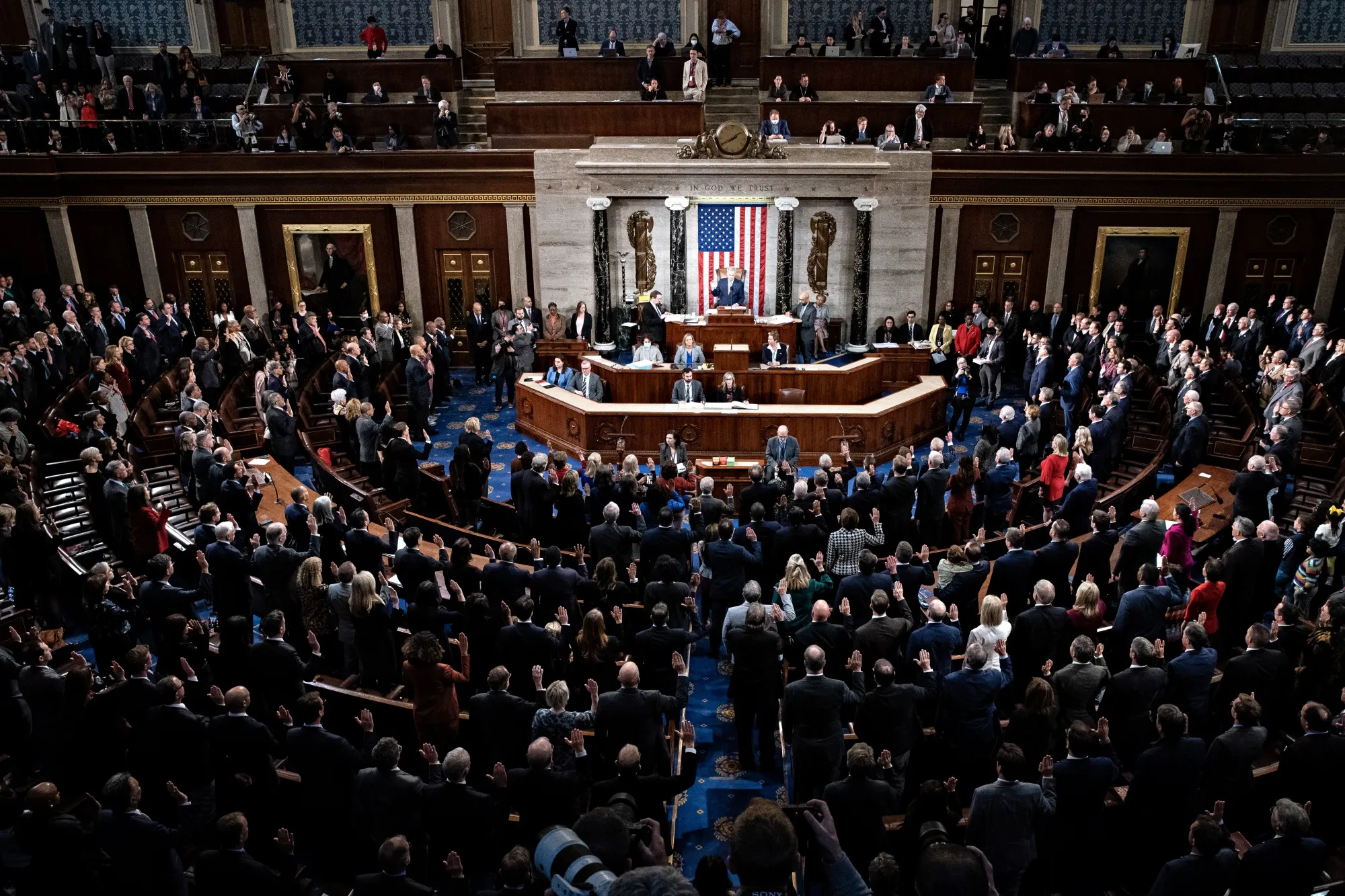 House Speaker Kevin McCarthy swears in lawmakers&nbsp;at the US Capitol&nbsp;on Jan. 7.