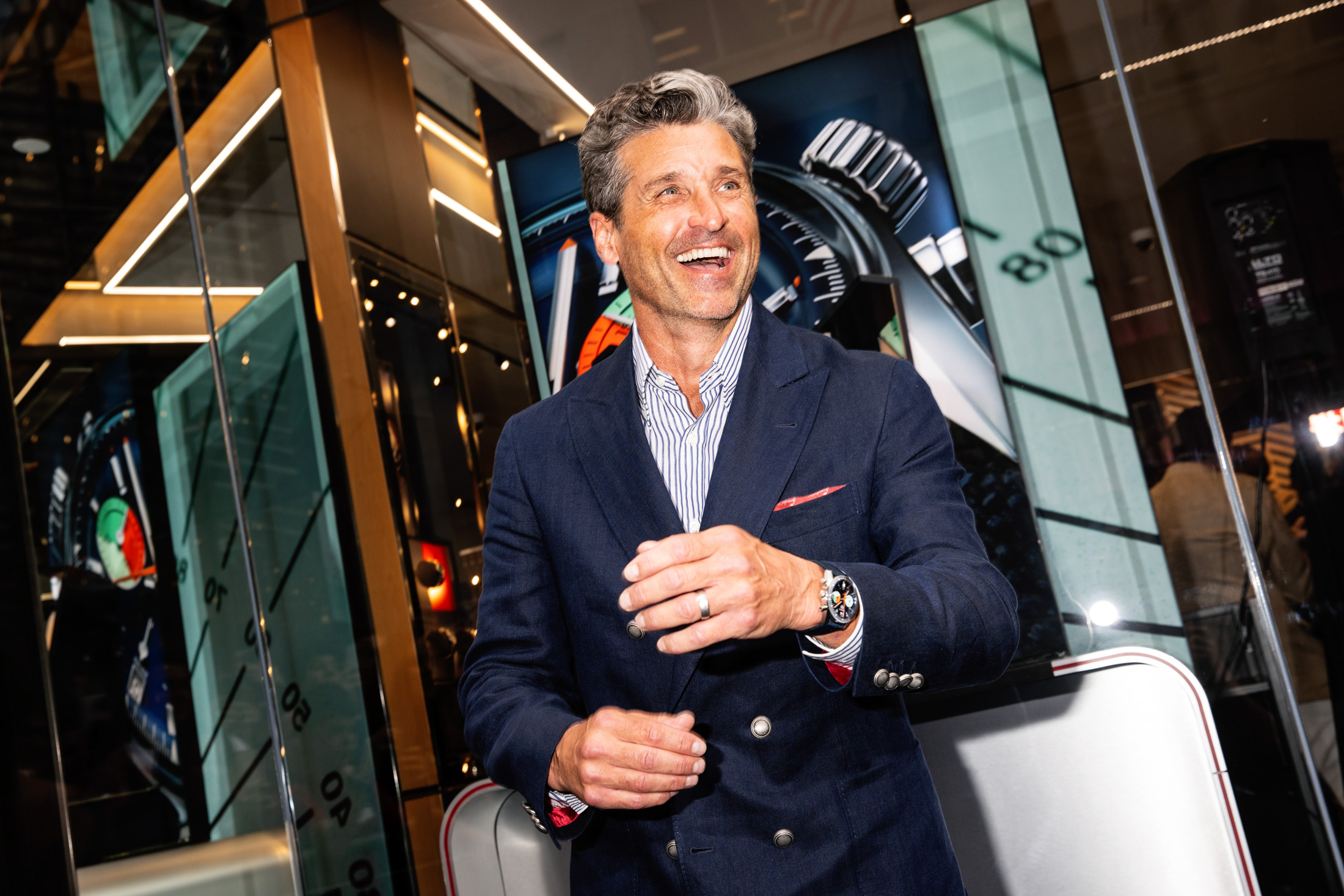 TAG Heuer CEO Frederic Arnault, left, and Patrick Dempsey attend