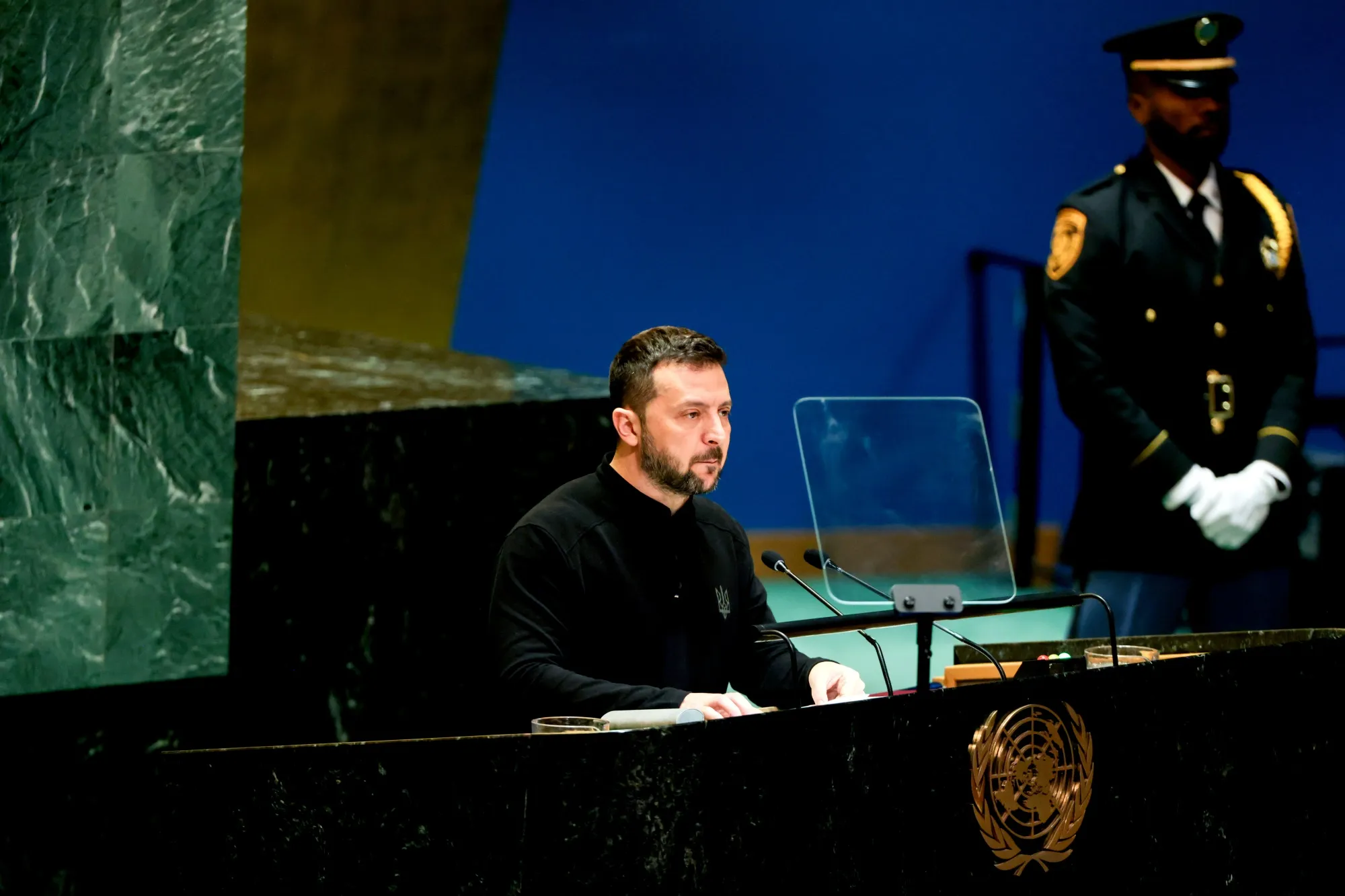 Ukrainian President&nbsp;Volodymyr Zelenskiy addresses the&nbsp;&nbsp;United Nations General Assembly in New York, on Sept. 25.&nbsp;