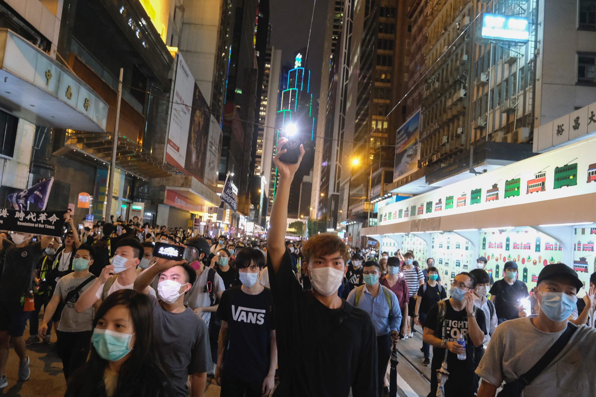 A demonstration on Des Voeux Road in Hong Kong, June 9.