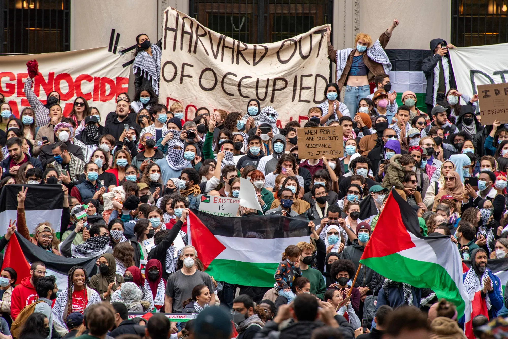 Supporters of Palestine gather at Harvard University to show their support for Palestinians in Gaza, at a rally in Cambridge, Massachusetts, on Oct. 14.