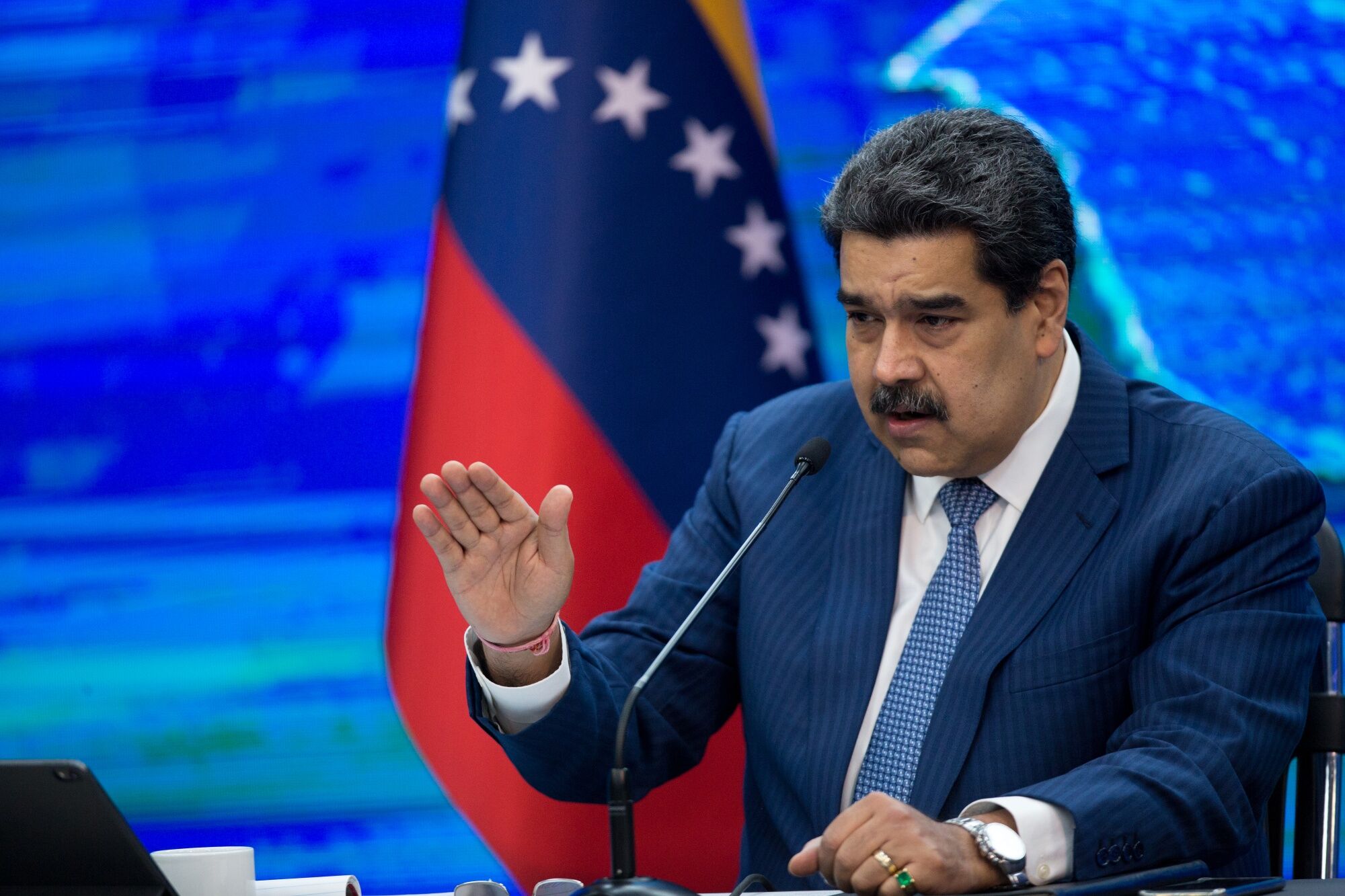 Nicolas Maduro speaks during a news conference in Caracas, on Aug. 16. 