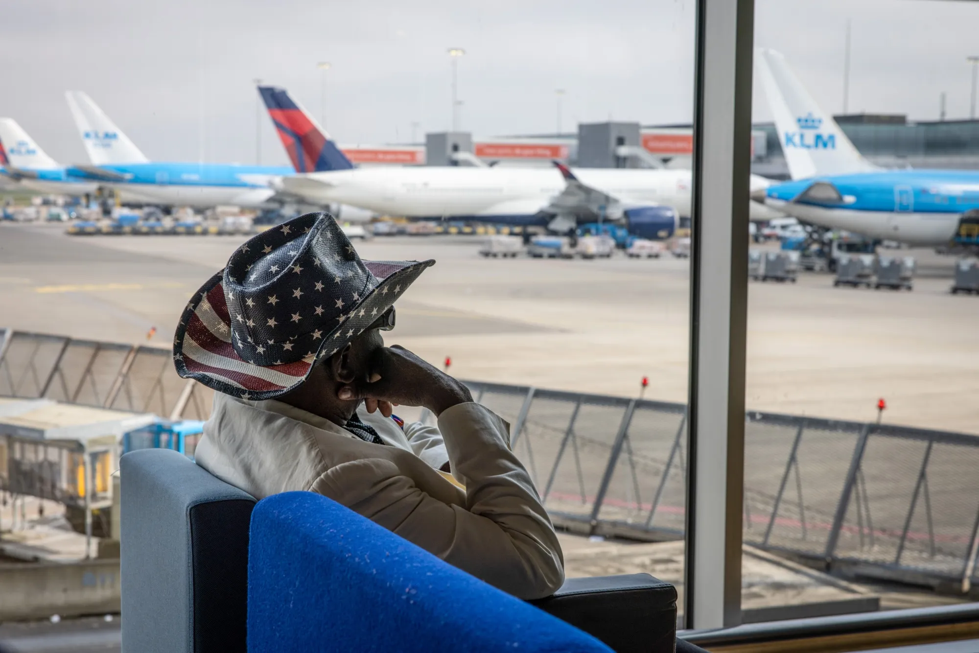 A passenger at Schiphol Airport in Amsterdam.