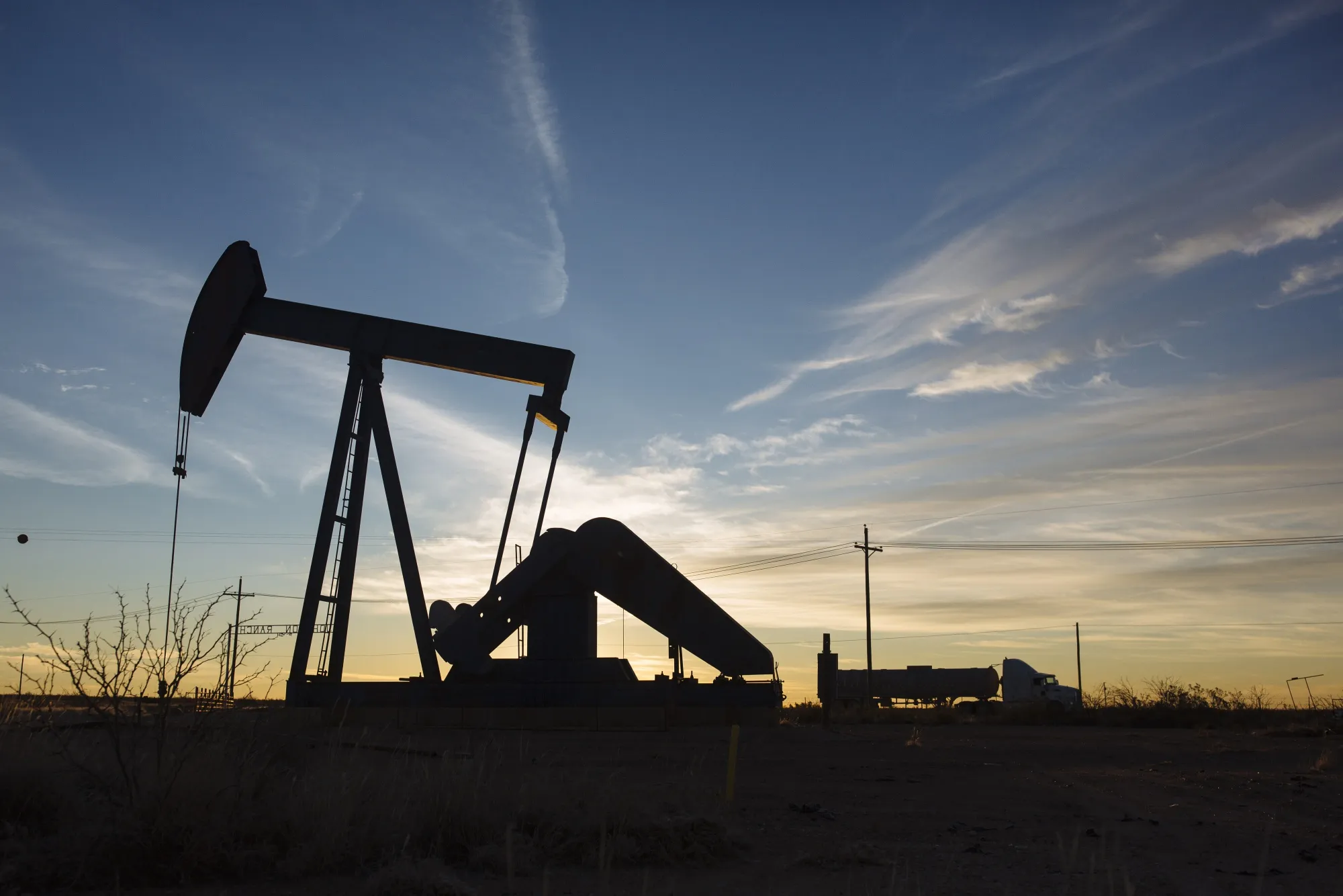 A pump jack in the Permian Basin area of Loving County, Texas.