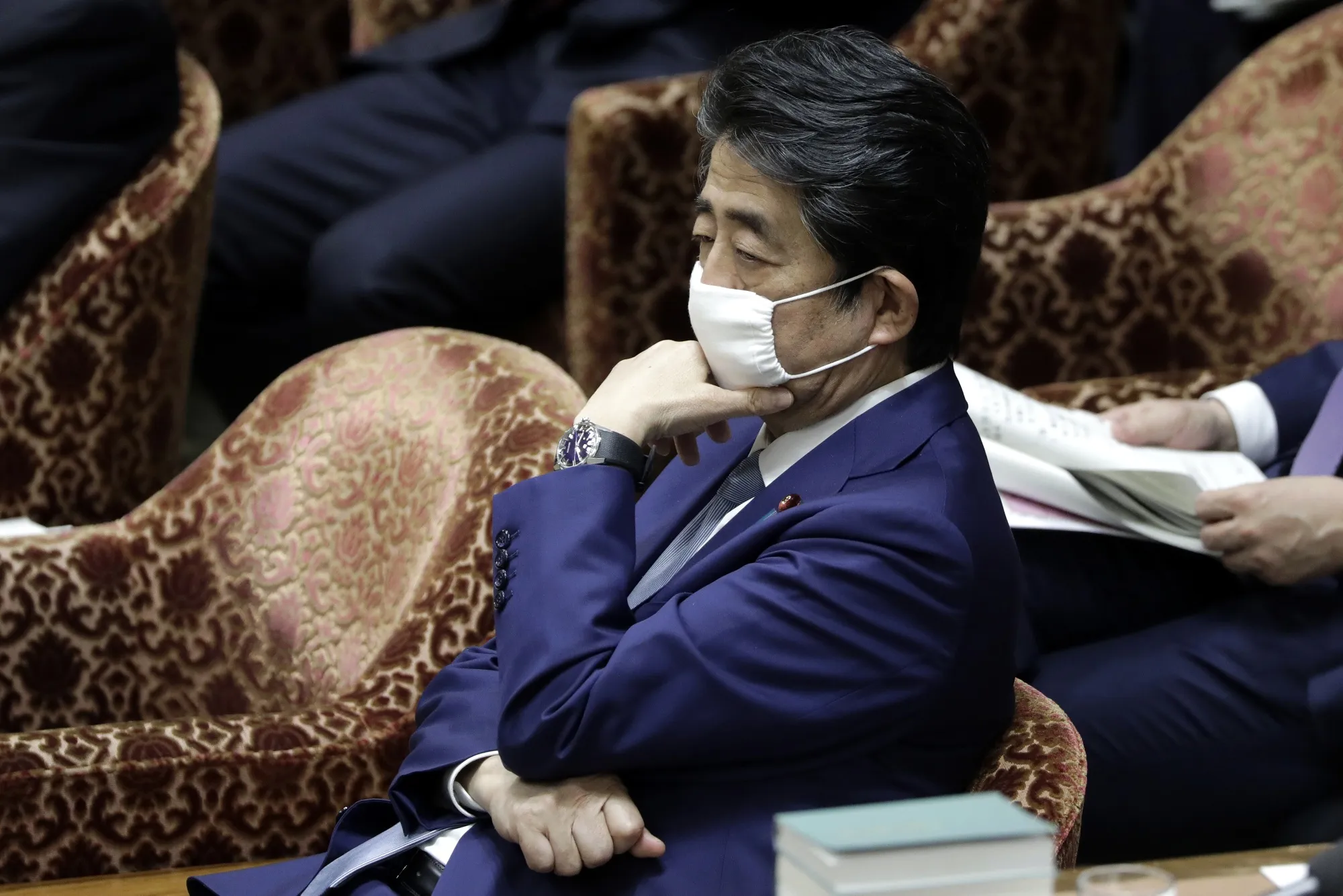 Shinzo Abe attends a budget committee session on April 28.
