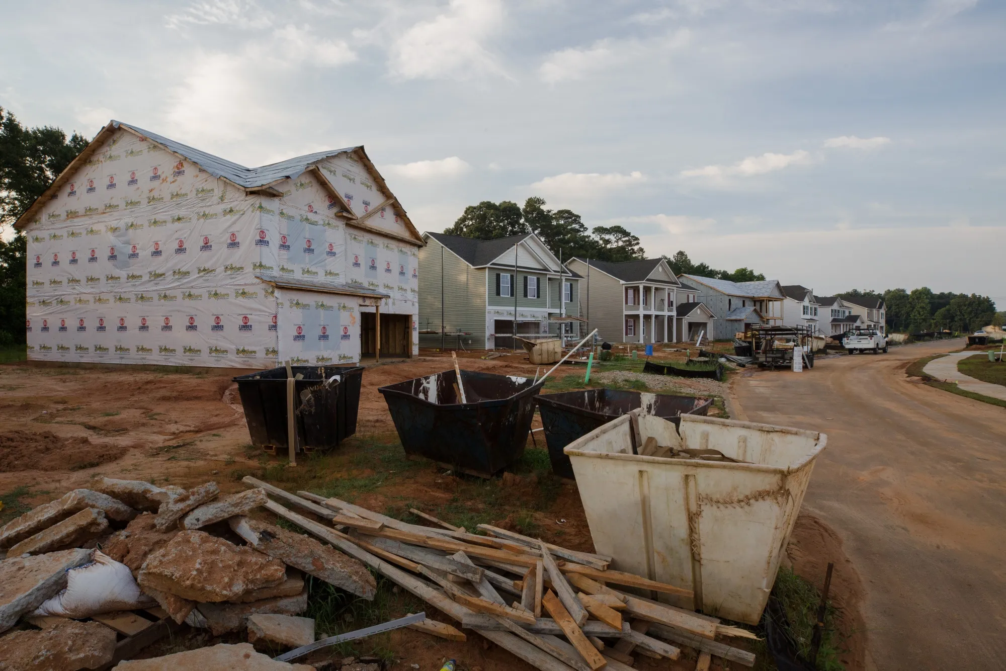 Homes under construction in the Woodbridge subdivision in Sumter, South Carolina.