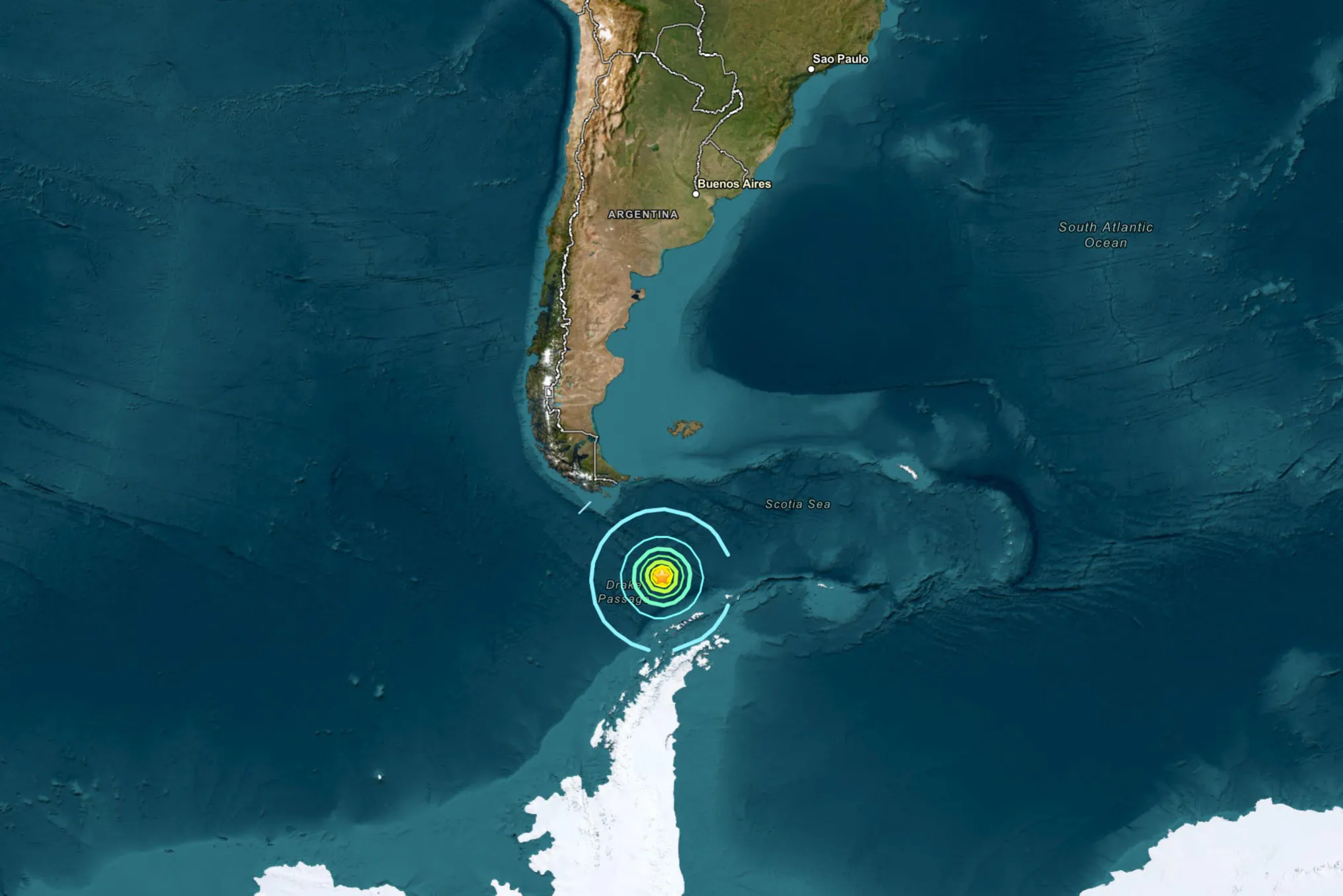 Epicenter of the Drake Passage quake.