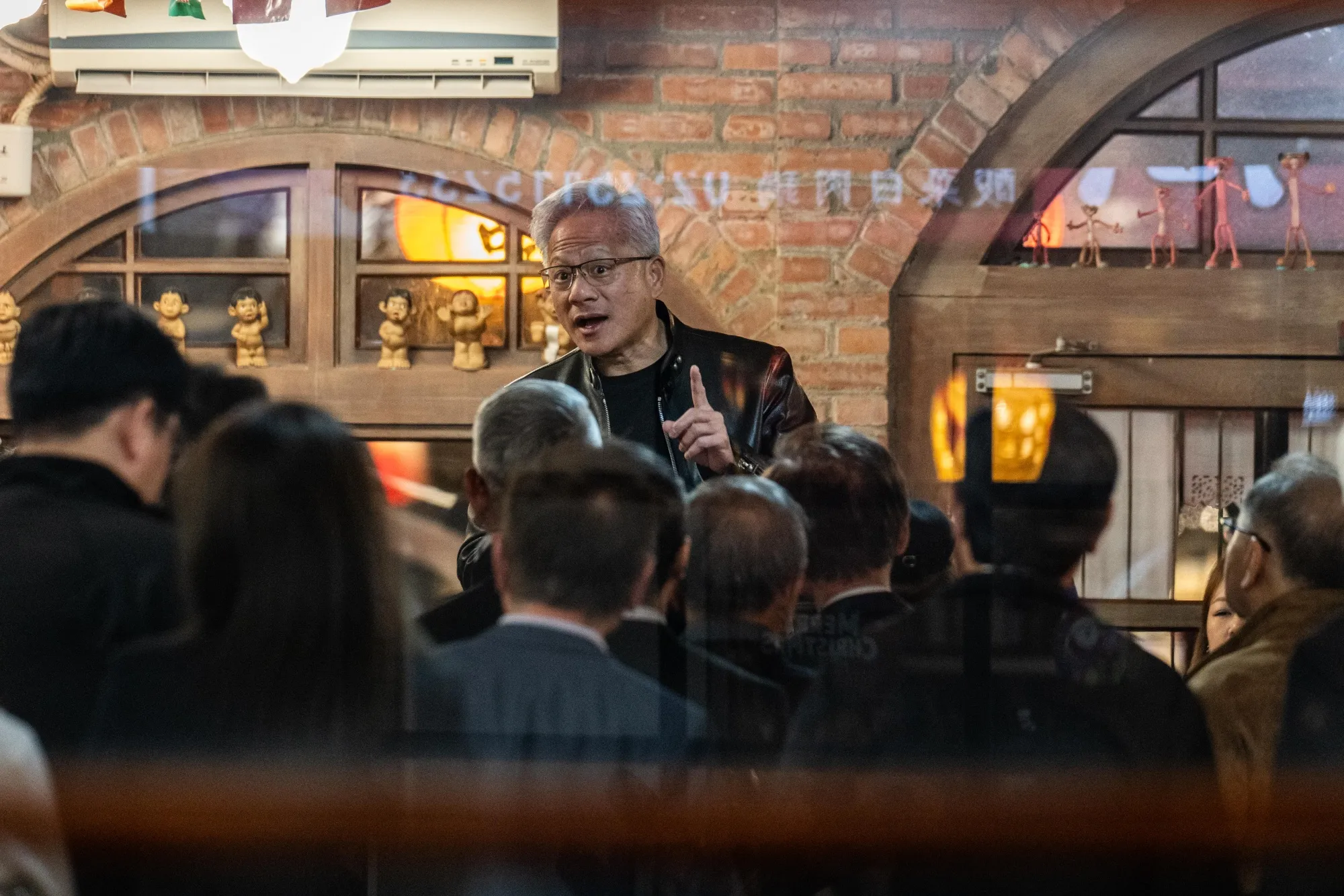 Jensen Huang speaks during a dinner event with the company’s Taiwanese suppliers in Taipei.