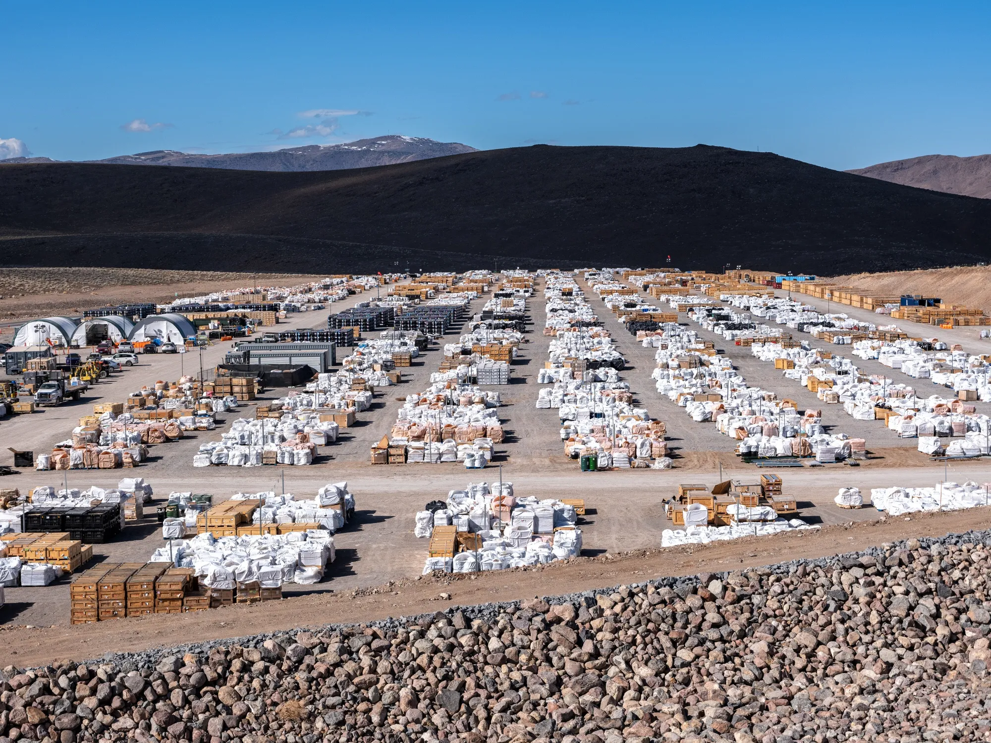 The battery intake field, where 30 acres of old batteries await the recycler at Redwood Materials in Nevada.