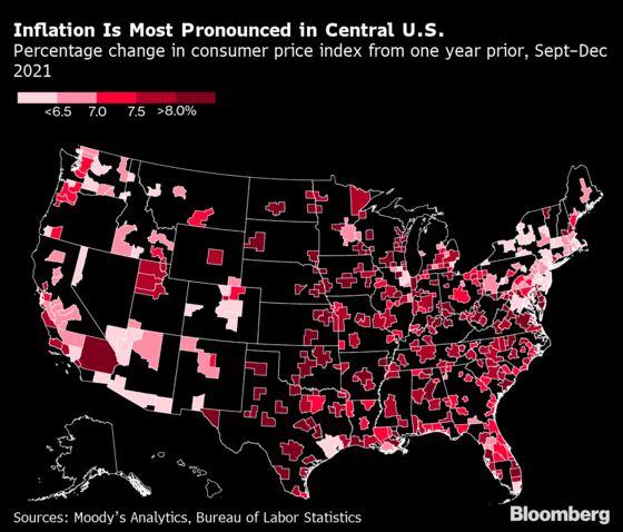 Red-Hot Inflation Grips Pockets of U.S. Midwest and South With Rates Over 9%