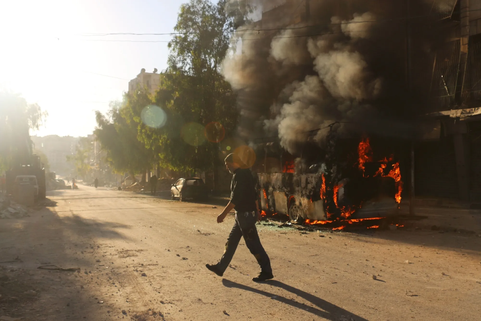 The aftermath of an air strike in Aleppo on Sept. 25.
