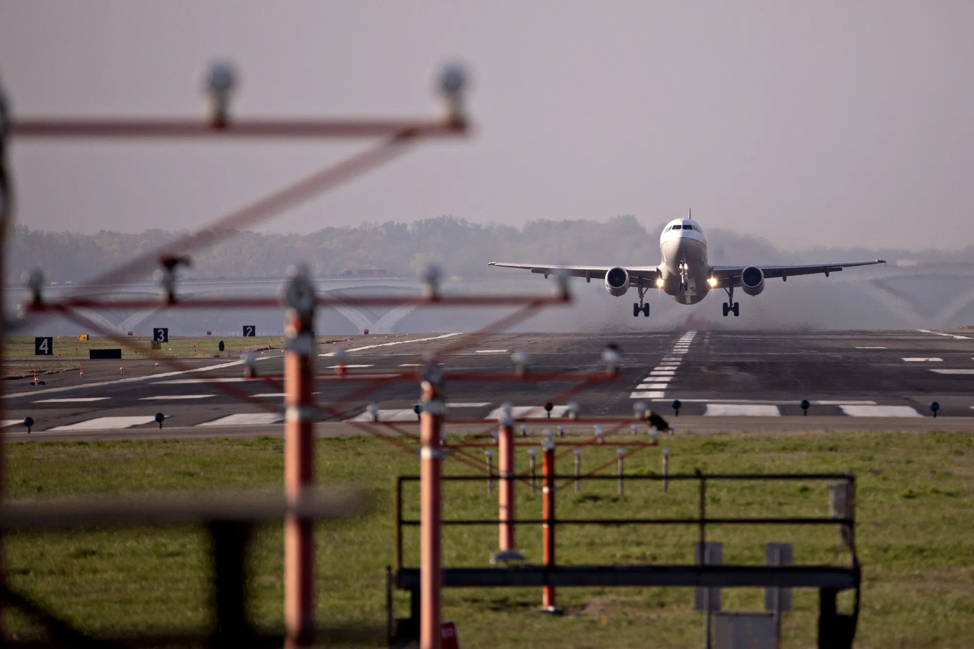 A United Airlines Holdings Inc. plane departs at Reagan National Airport (DCA) in Arlington, Virginia.