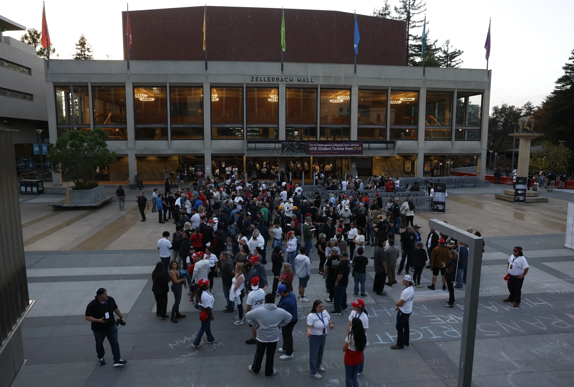 Attendees line up for the Turning Point USA event at the University of California, Berkeley on Nov. 10 in Berkeley, California.
