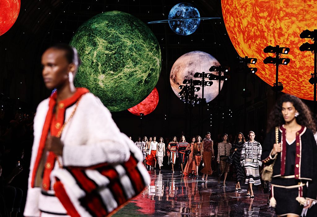 Models present creations by designer Matthieu Blazy as part of his Spring/Summer 2026 Women's ready-to-wear collection show for the French fashion house Chanel during the Paris Fashion Week, in Paris, France, on Oct. 6, 2025. (Photo by Gao Jing/Xinhua via Getty Images)
