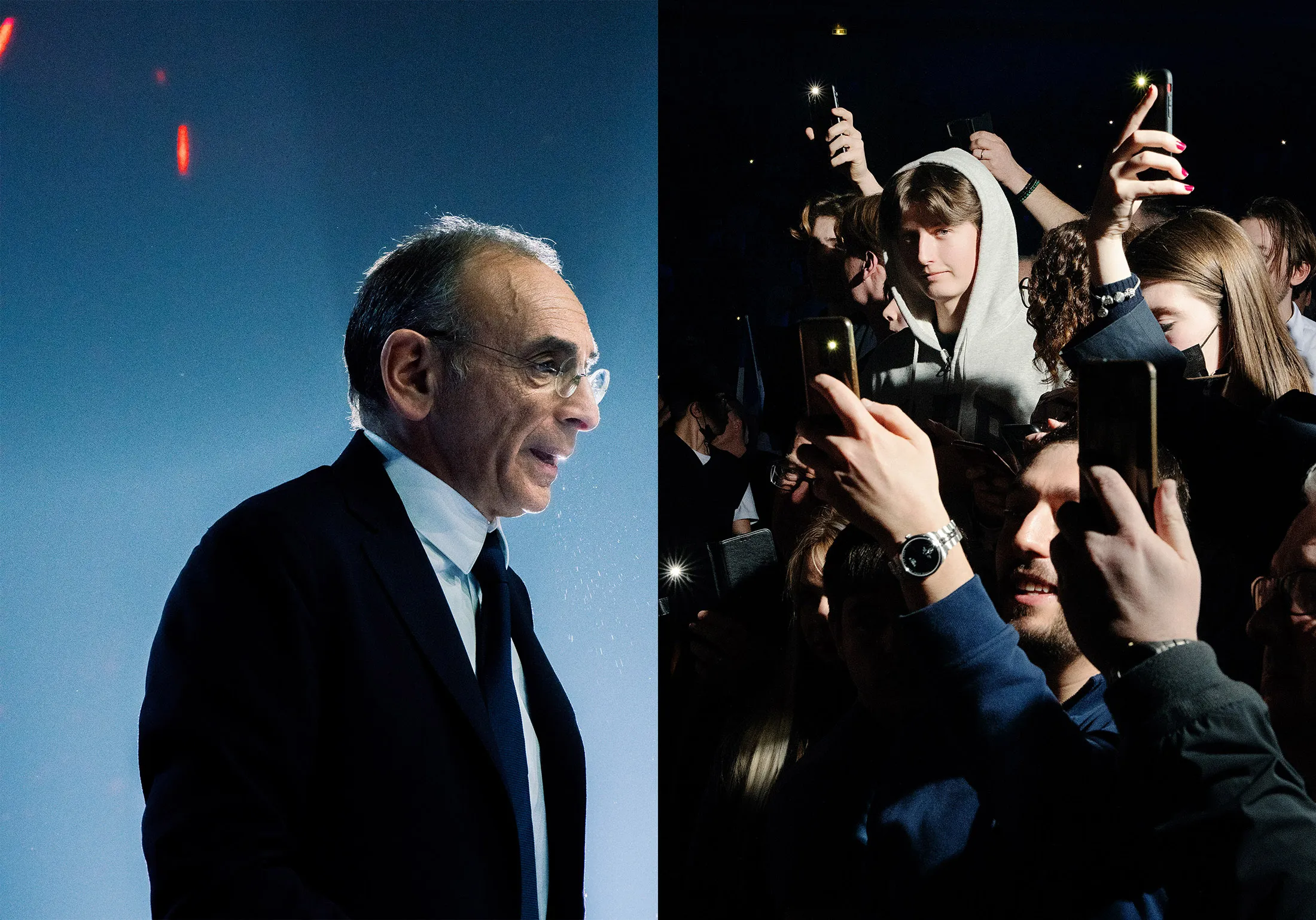 (From left) Eric Zemmour; supporters at a rally in Metz on March 18.