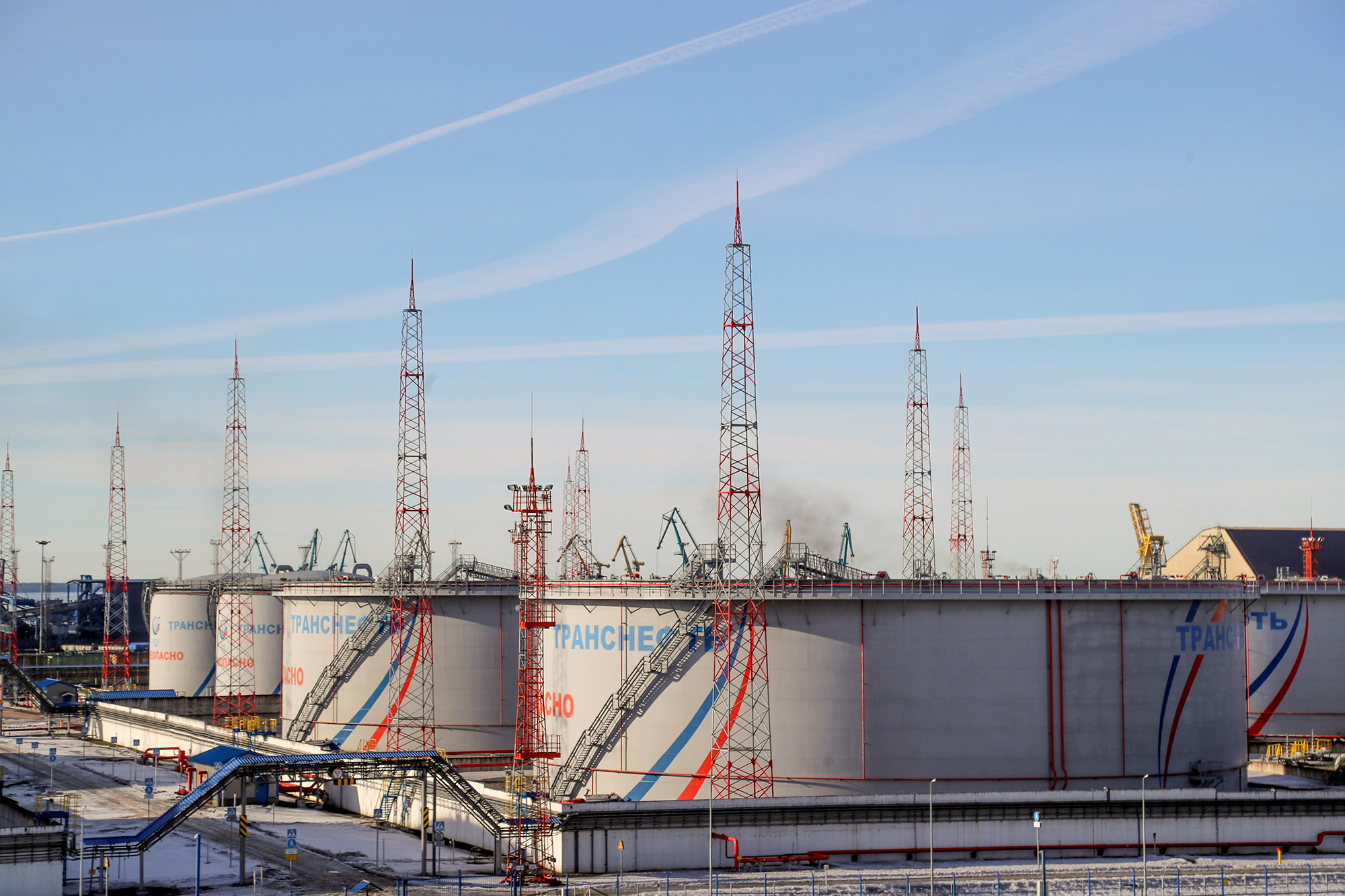 Transneft oil tanks at the Ust-Luga terminal, Russia.&nbsp;