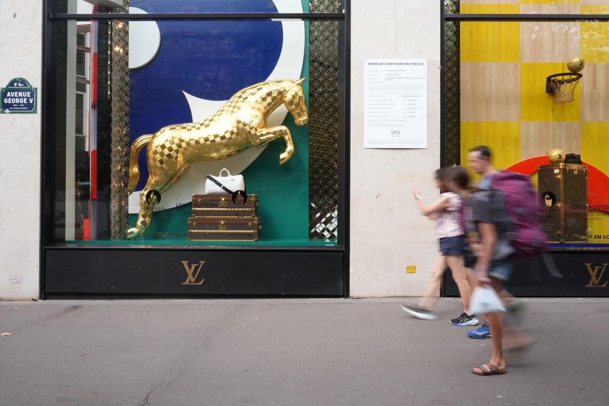 An Olympics-branded window display at a Louis Vuitton store in Paris.&nbsp;