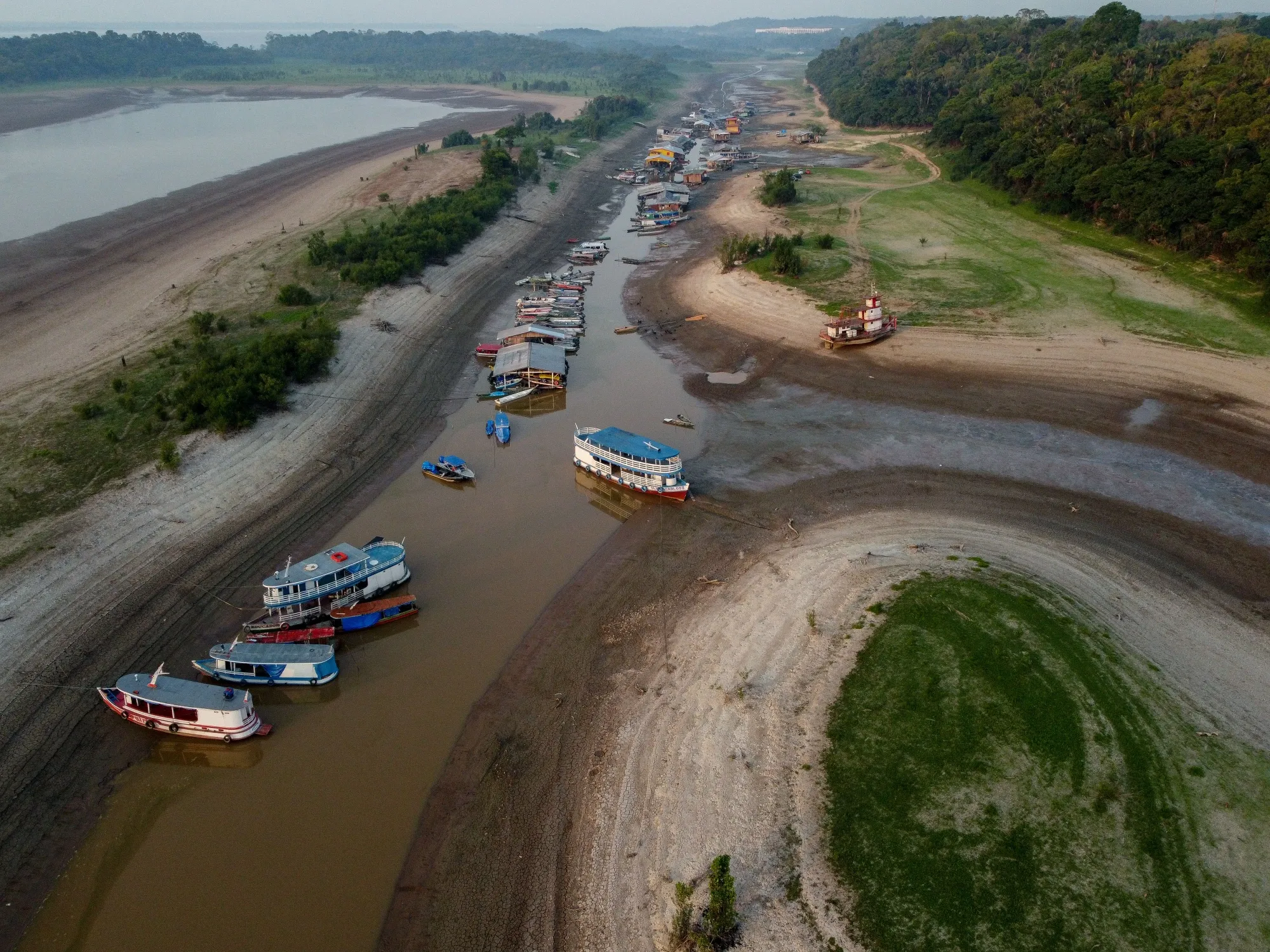 Stranded boats&nbsp;at Puraquequara Lake in Manaus, Brazil.