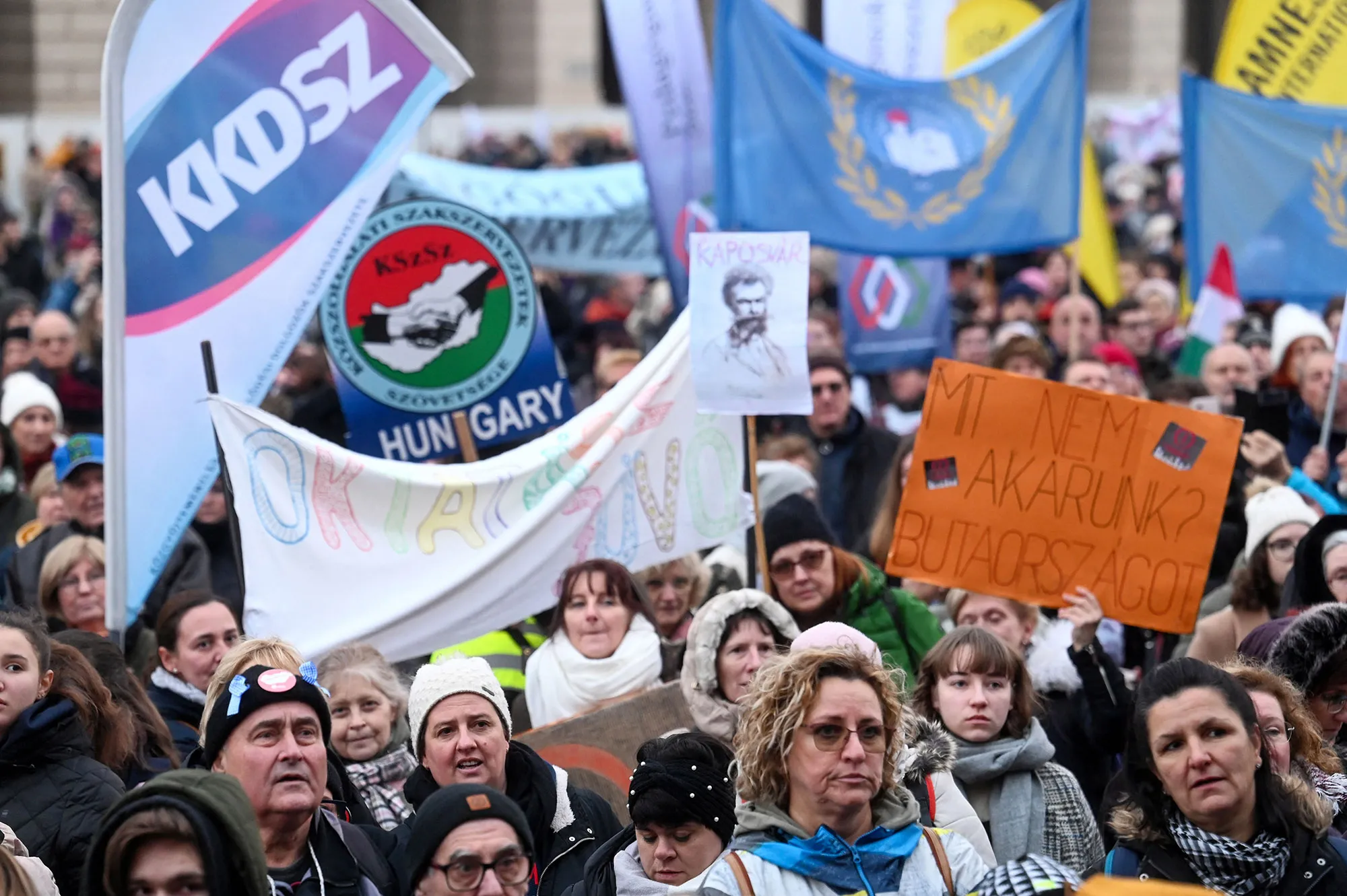 Demonstrations for teachers in front of the parliament building, in Budapest on Nov. 26.