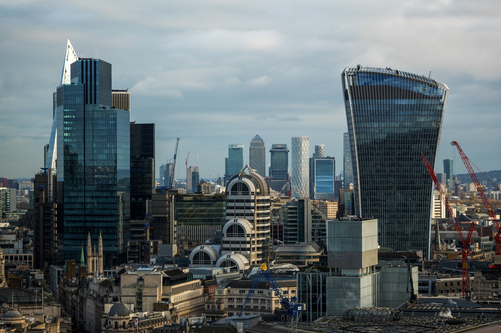Skyscrapers and commercial buildings on the skyline of the City of London.
