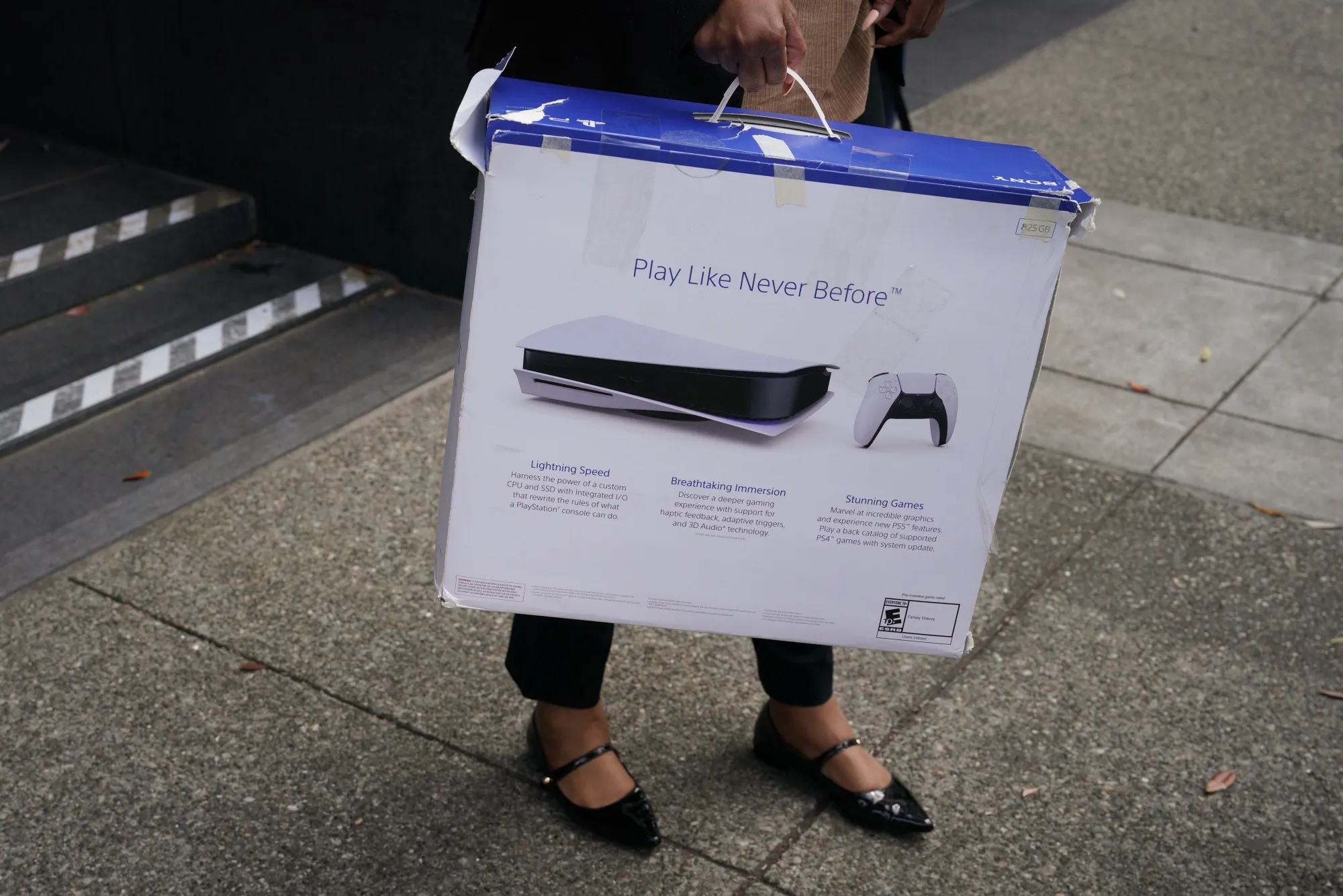 A PlayStation 5 in the box.