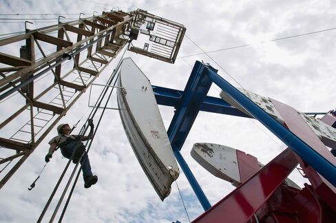 An oil derrick outside of Williston, North Dakota, Bakken shale formation.