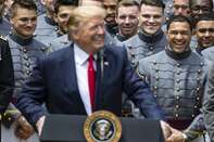 U.S. Donald President Trump Presents The Commander-In-Chief's Trophy To The U.S. Military Academy Football Team