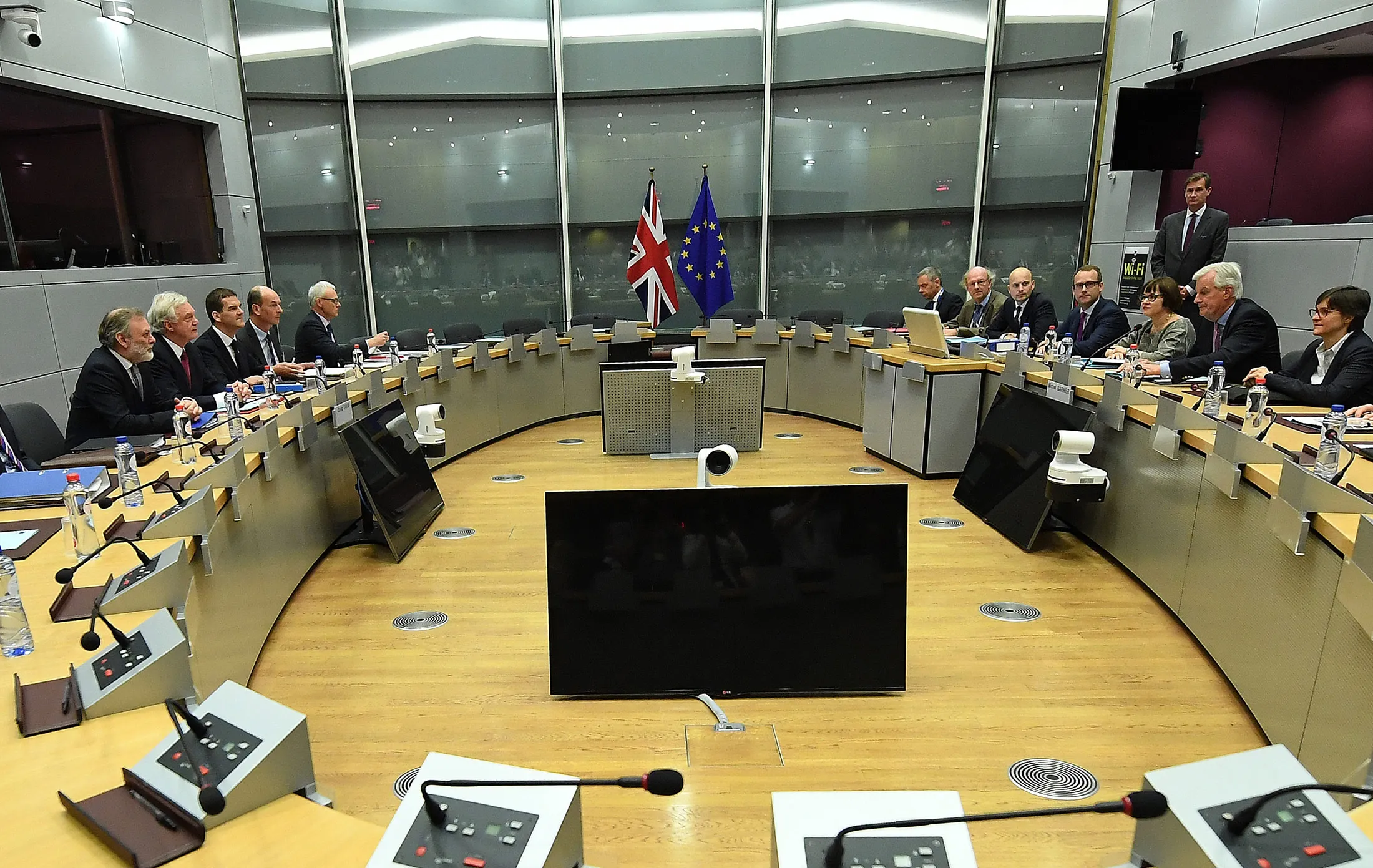 The two negotiating teams lined up in Brussels on Monday/
