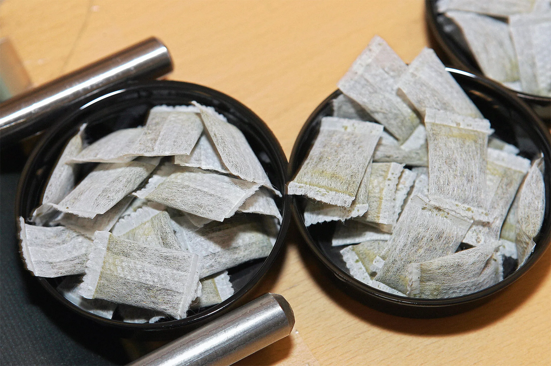 Bags of nicoten-free "snus" or snuff at